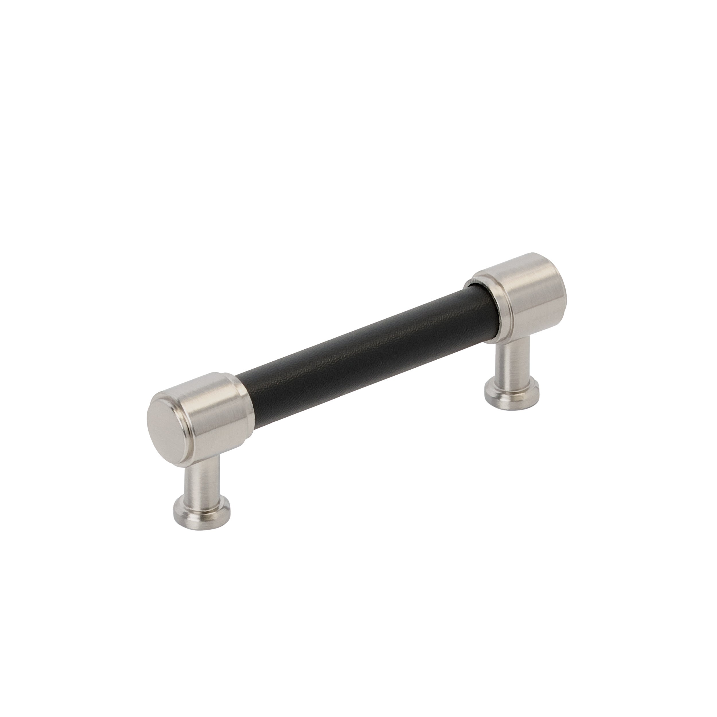 Fairlane 3-3/4 inch (96mm) Center-to-Center Black Leather/Satin Nickel Cabinet Pull