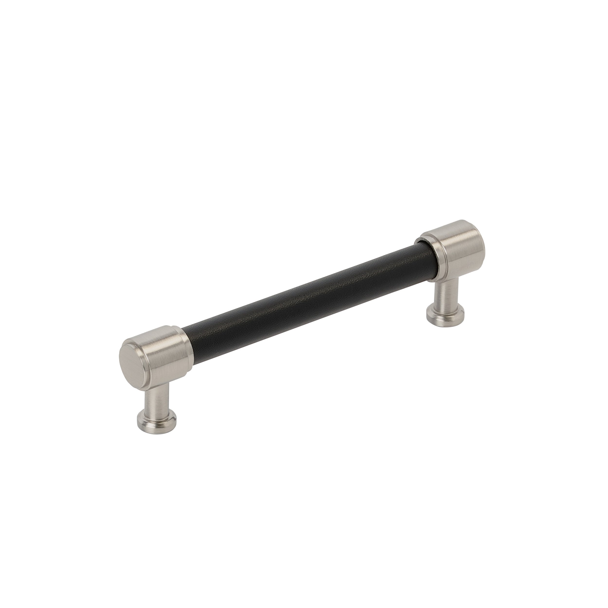 Fairlane 5-1/16 inch (128mm) Center-to-Center Black Leather/Satin Nickel Cabinet Pull