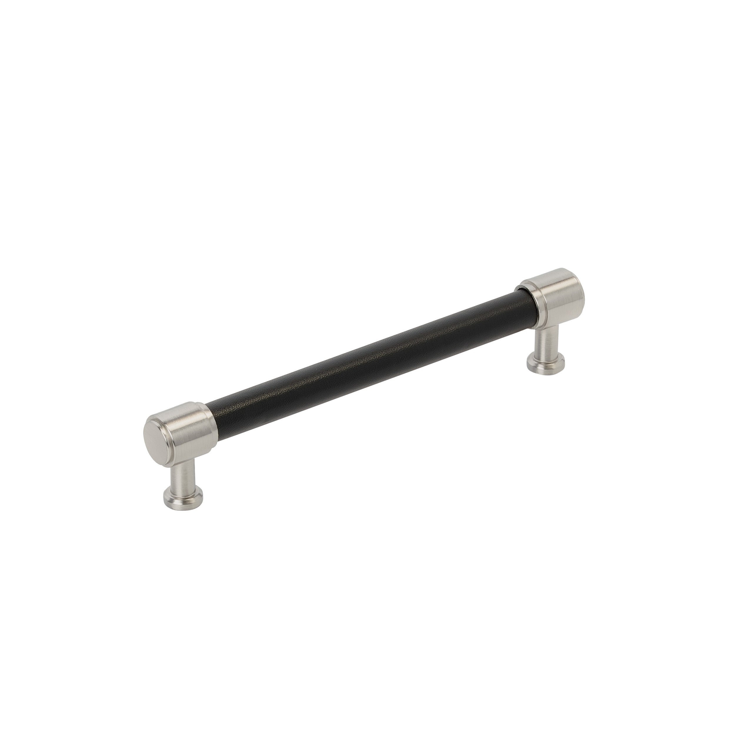 Fairlane 6-5/16 inch (160mm) Center-to-Center Black Leather/Satin Nickel Cabinet Pull