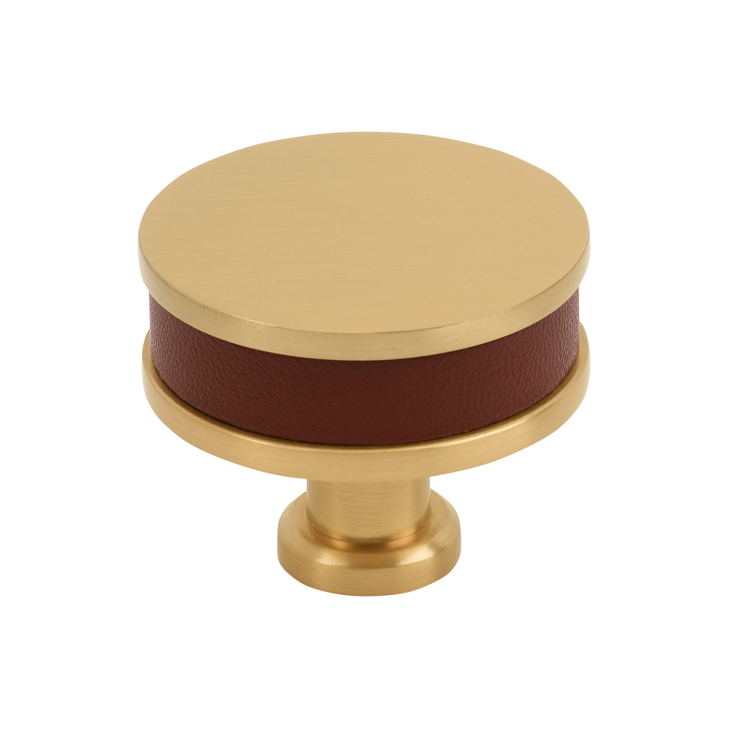 Fairlane 1-1/2 inch (38mm) Diameter Brown Leather/Champagne Bronze Cabinet Knob