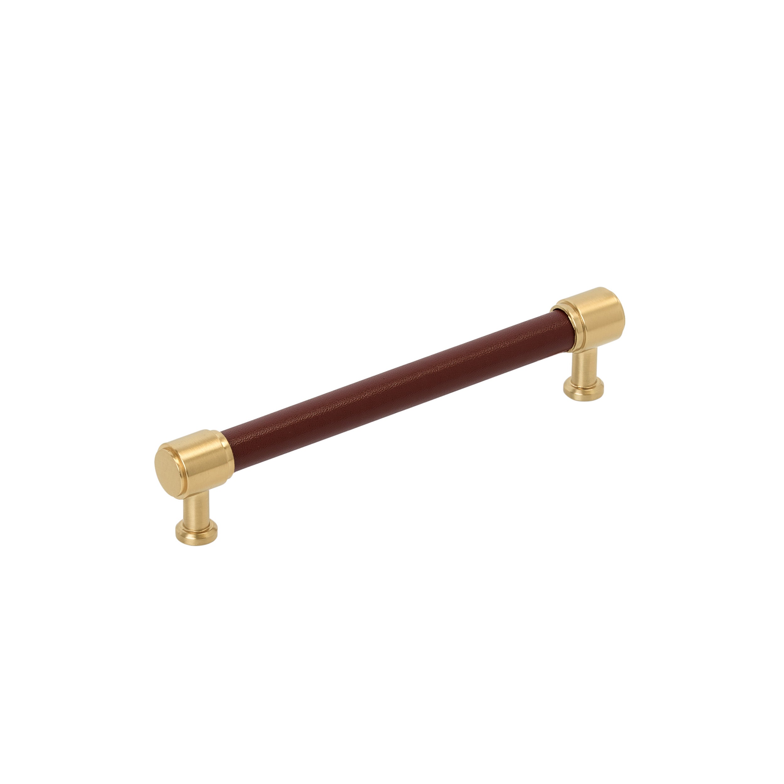 Fairlane 6-5/16 inch (160mm) Center-to-Center Brown Leather/Champagne Bronze Cabinet Pull