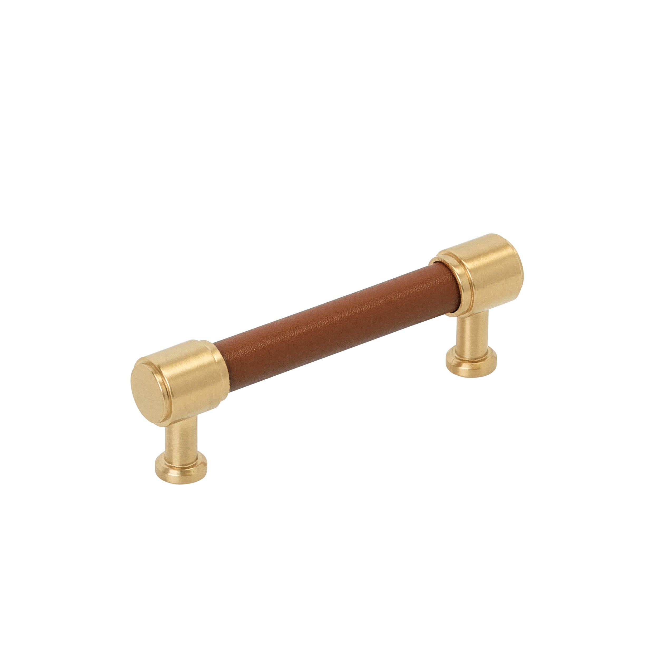 Fairlane 3-3/4 inch (96mm) Center-to-Center Cognac Leather/Champagne Bronze Cabinet Pull
