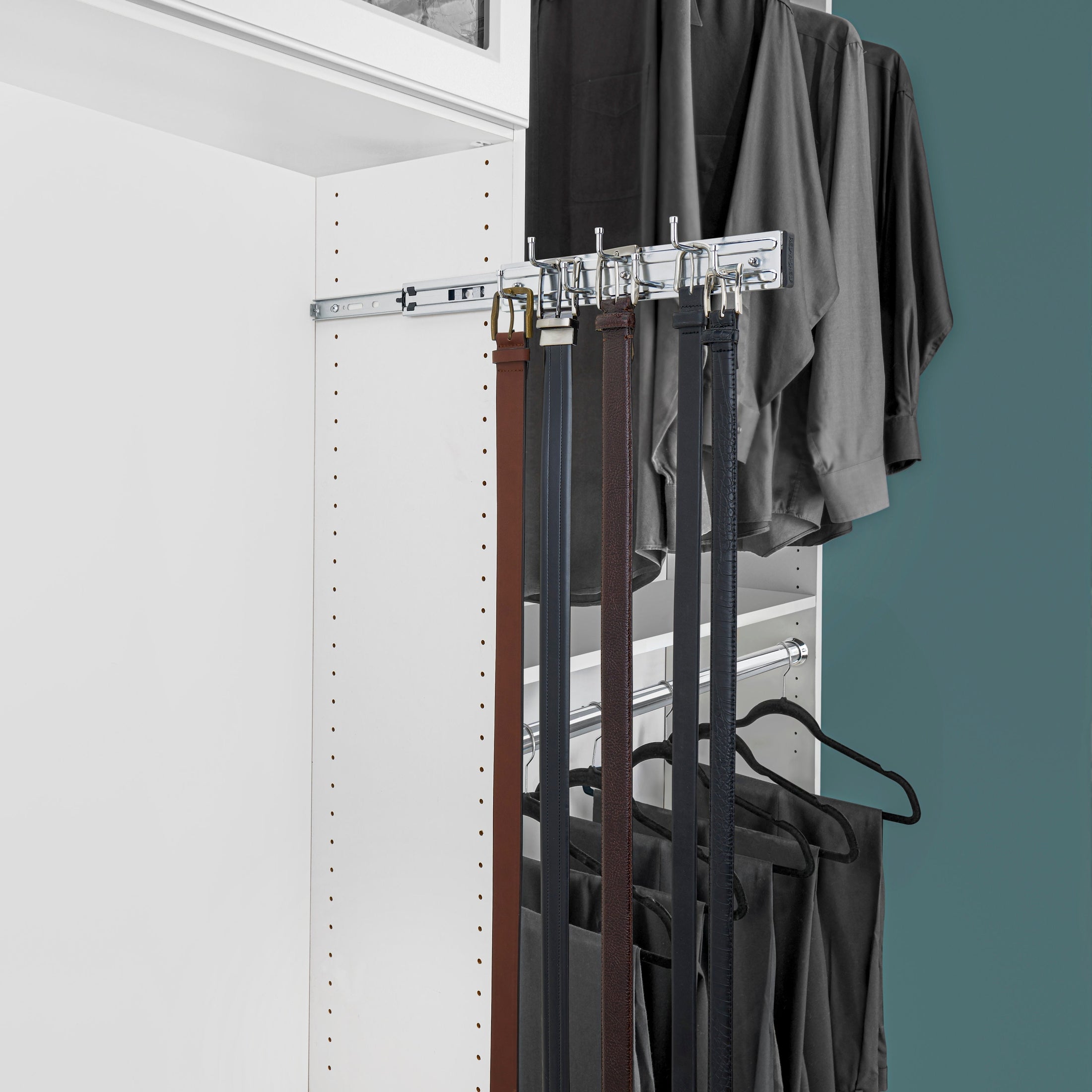 12" Chrome Pullout Side Mount Belt Rack