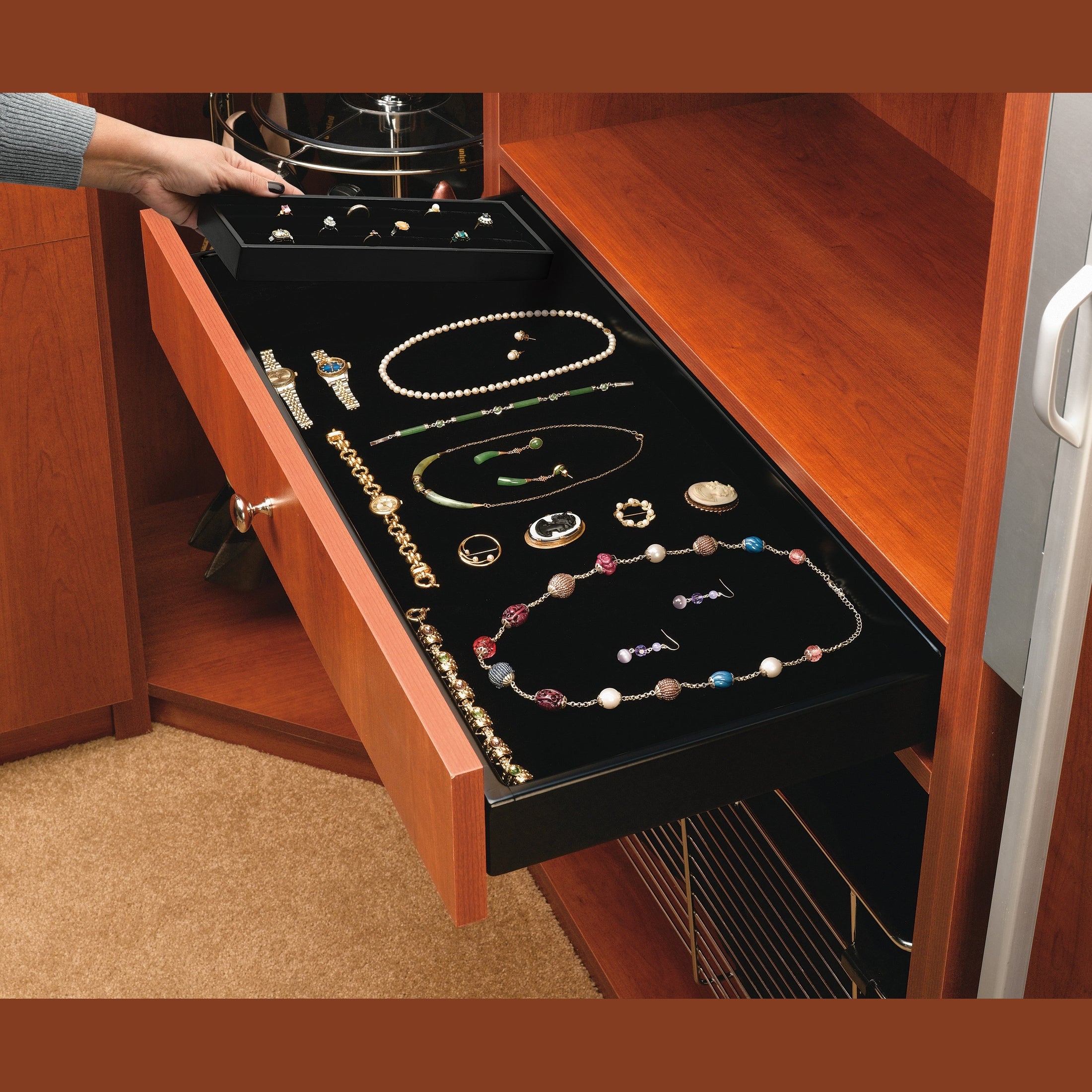 Black Velvet Ring Organizer Drawer Insert