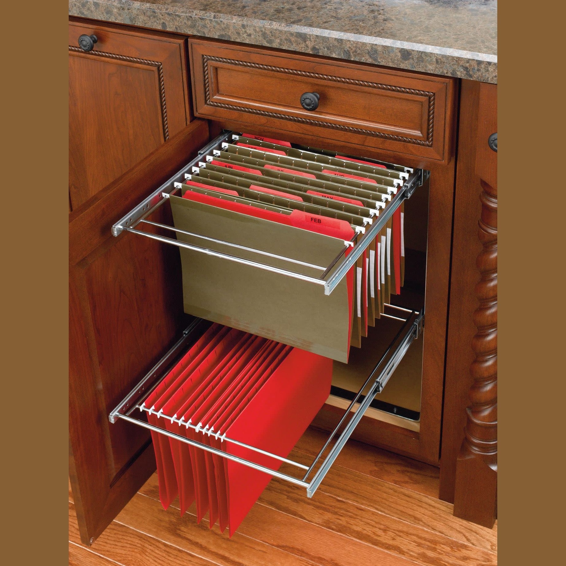Chrome Two-Tier File Drawer System w/ Full-Extension Slides
