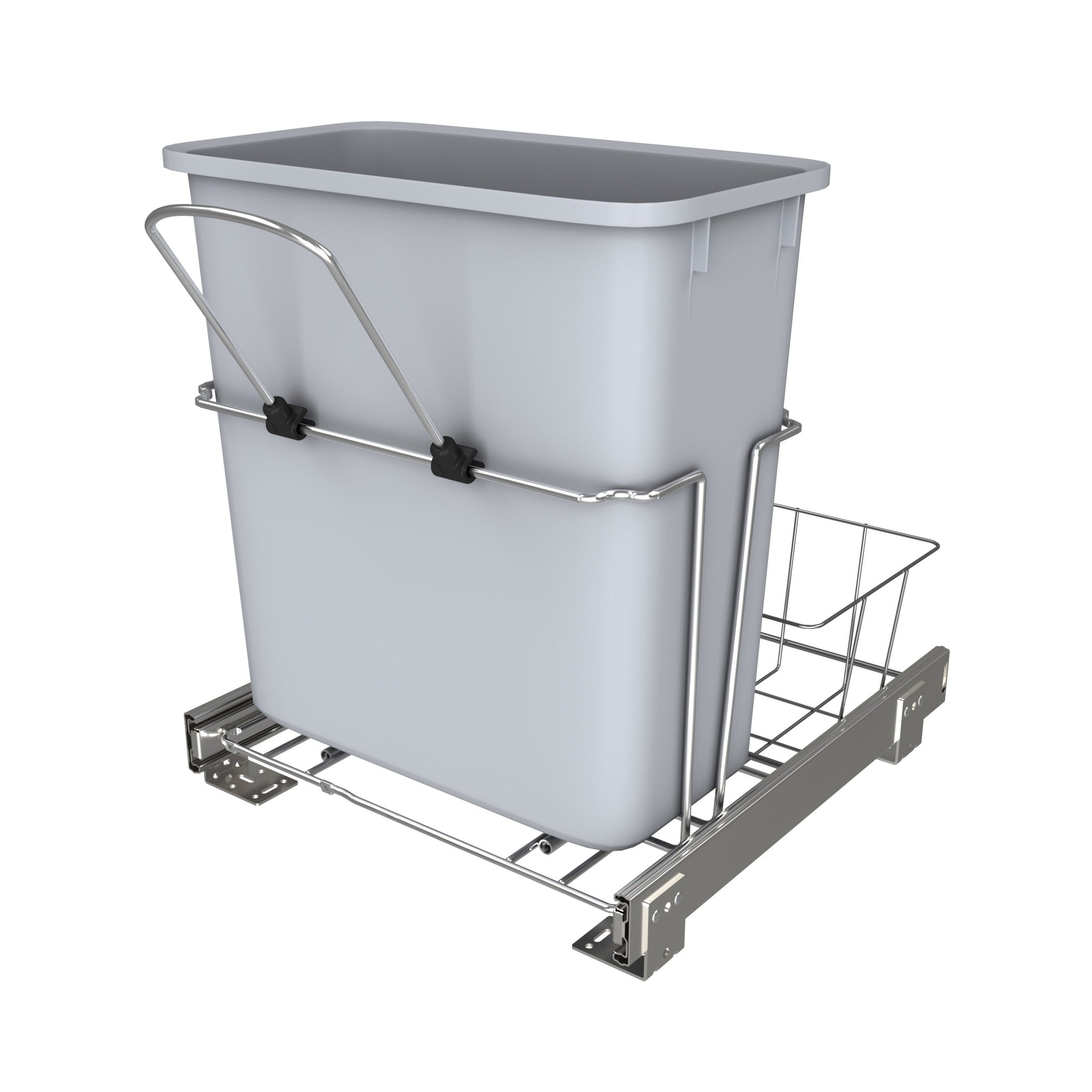 Chrome Steel Pullout Waste Container w/ Rear Basket Storage