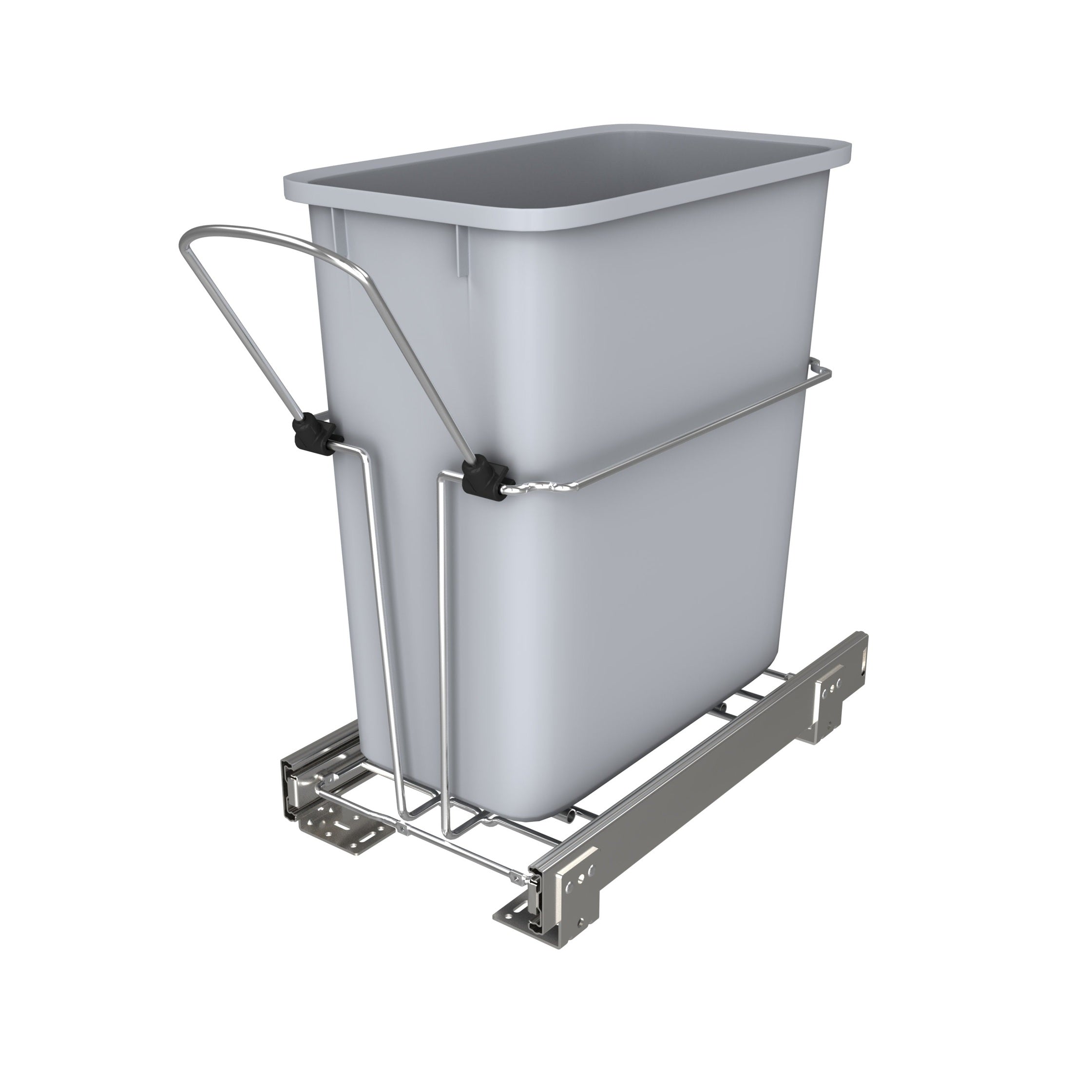 Single Gray 20 Qt. Chrome Waste Pullout w/ Ball-Bearing Slides for 12” Base Cabinets