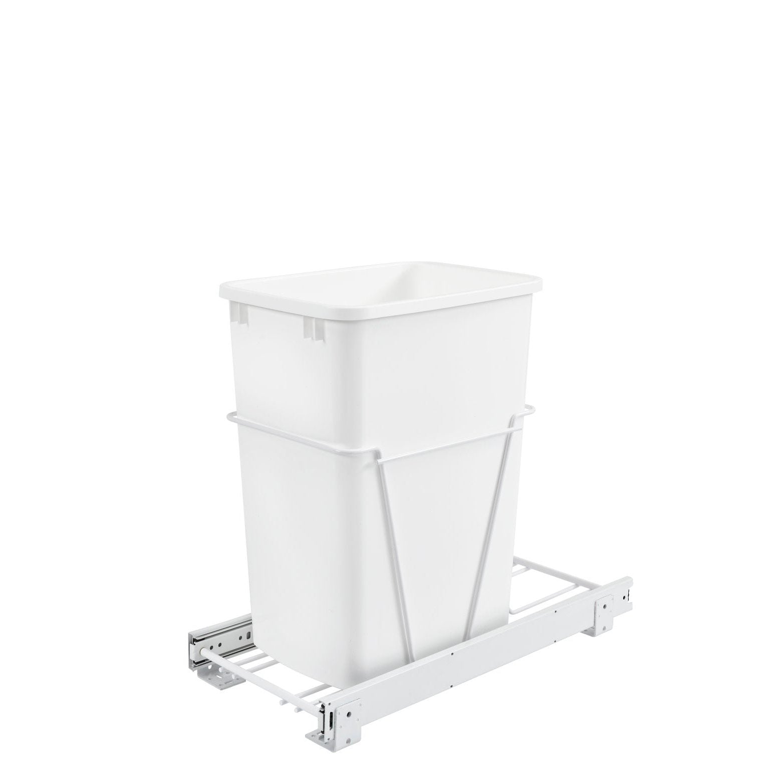 Single White 35 Qt. White Steel Wire Bottom Mount Waste Container w/ Full-Extension Slides for 15" Base Cabinets