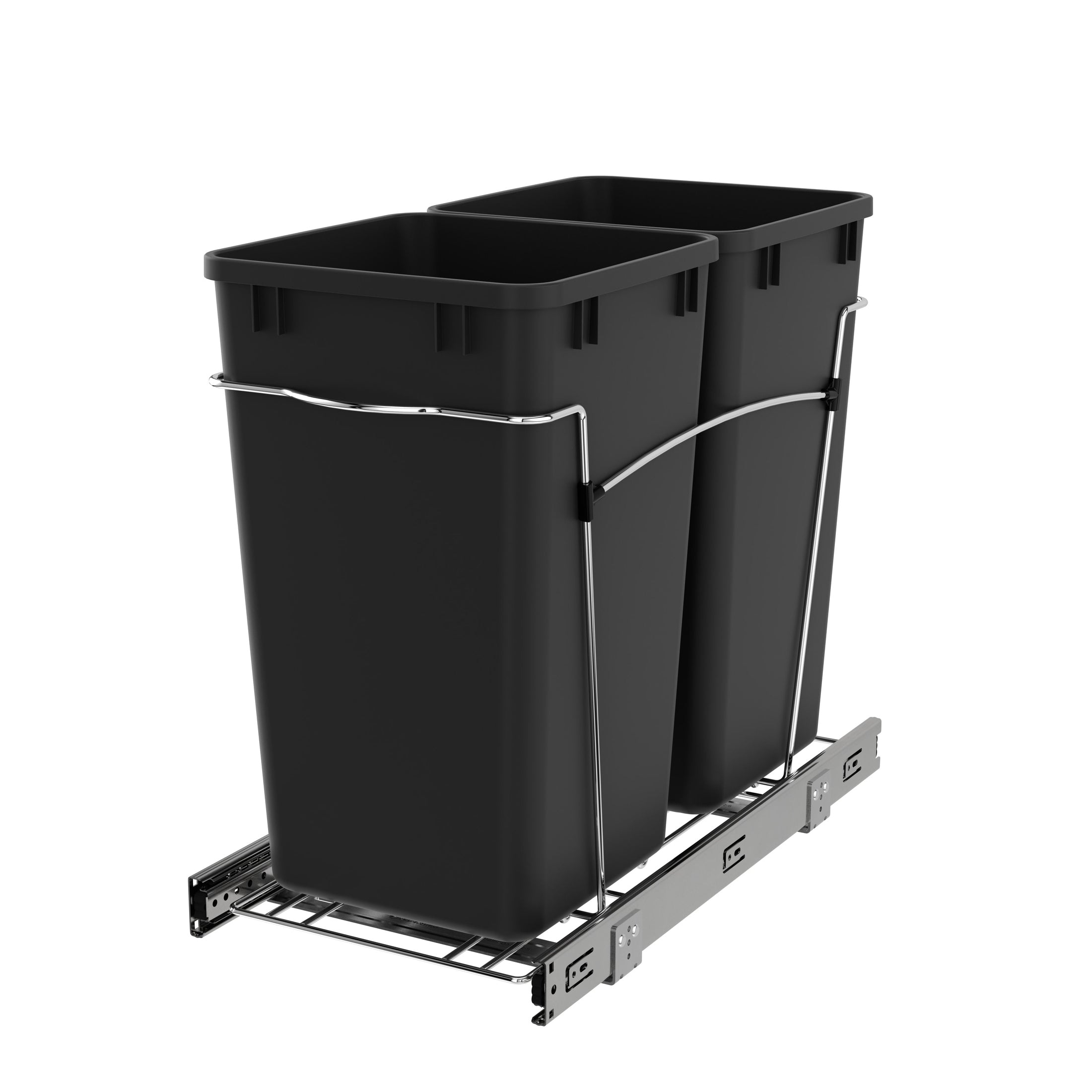 Double Black 27 Qt. Chrome Steel Wire Bottom Mount Waste Container w/ Full-Extension Slides for 15" Base Cabinets