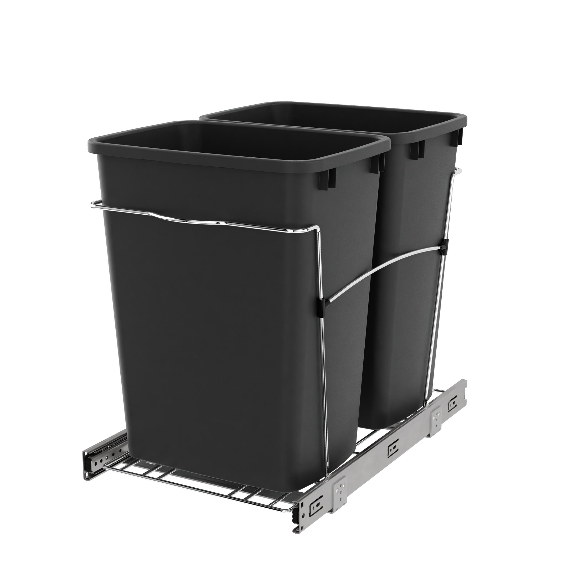 Double Black 35 Qt. Chrome Steel Wire Bottom Mount Waste Container w/ Full-Extension Slides for 18" Base Cabinets