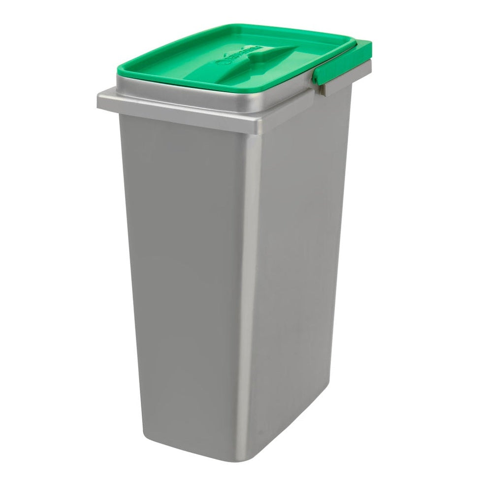 8 L Silver Polymer Replacement Waste Container w/ Green Lid for Rev-A-Shelf® Pullouts