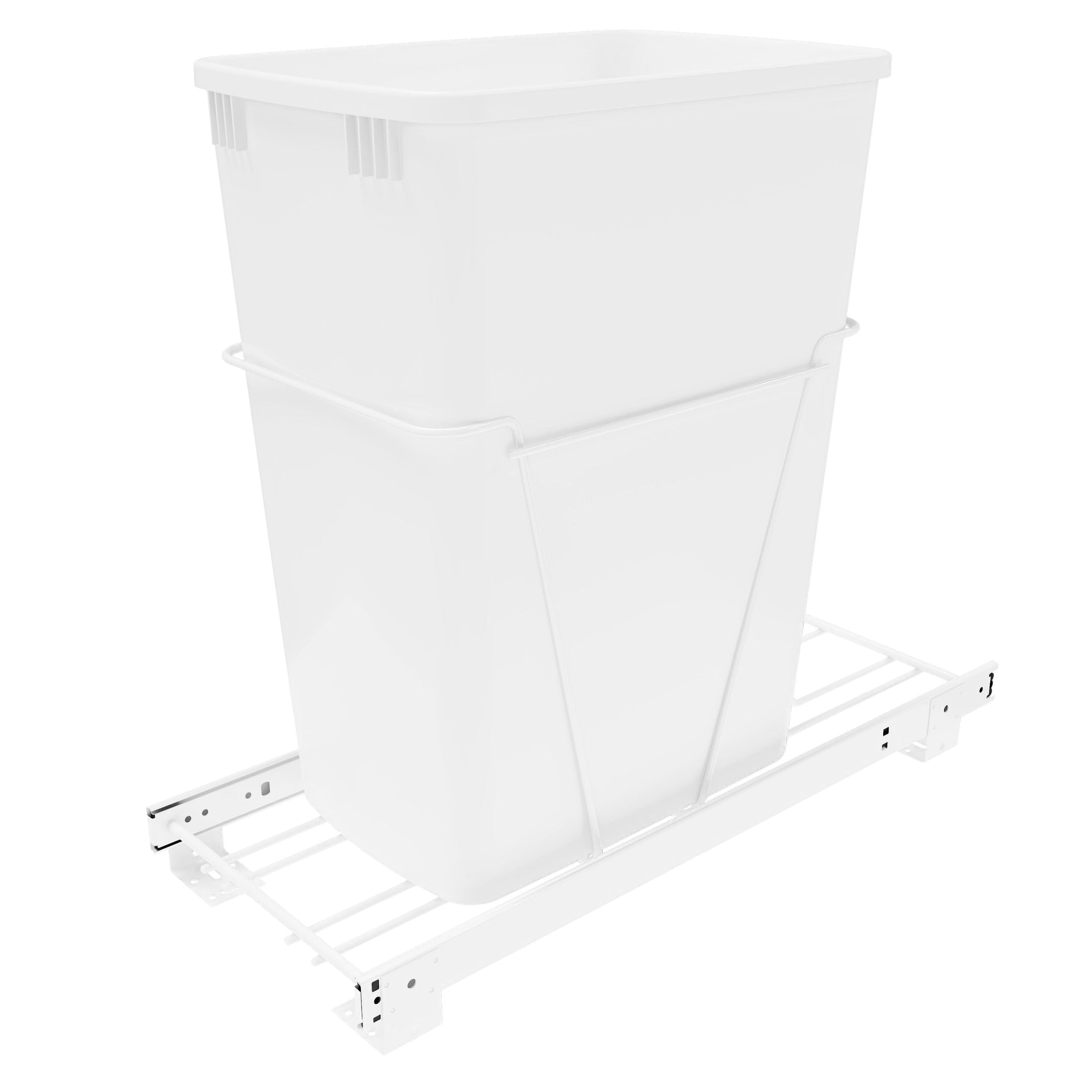 Single White 32 Qt. White Steel Wire Bottom Mount Waste Container w/ 3/4-Extension Slides for 15" Base Cabinets