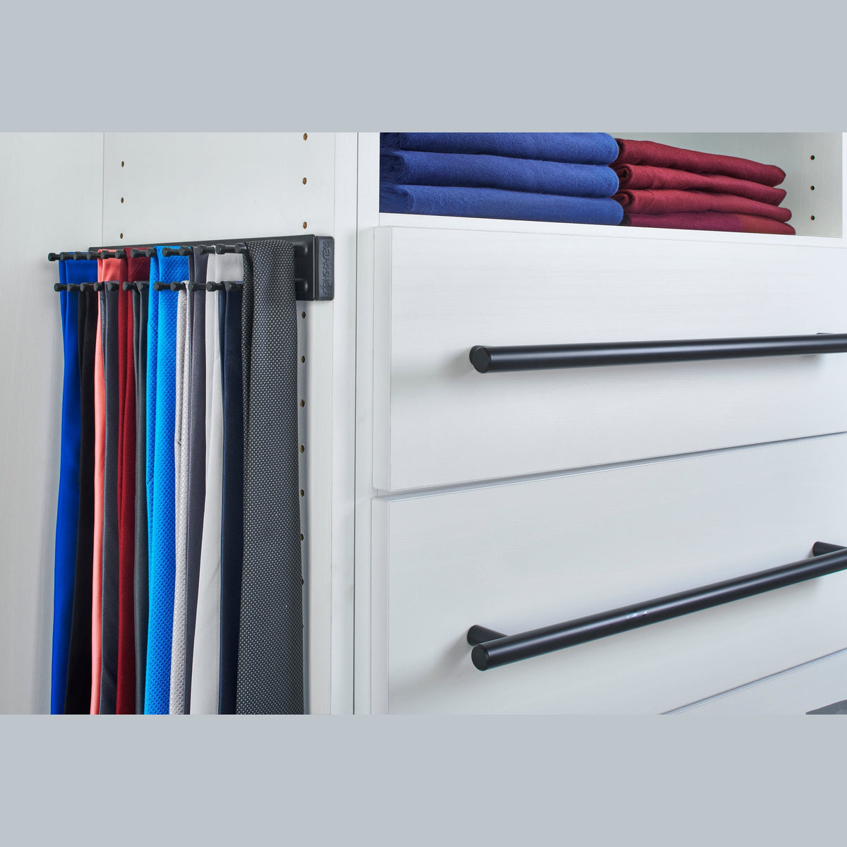 14" Matte Black Pullout Side Mount Tie Rack
