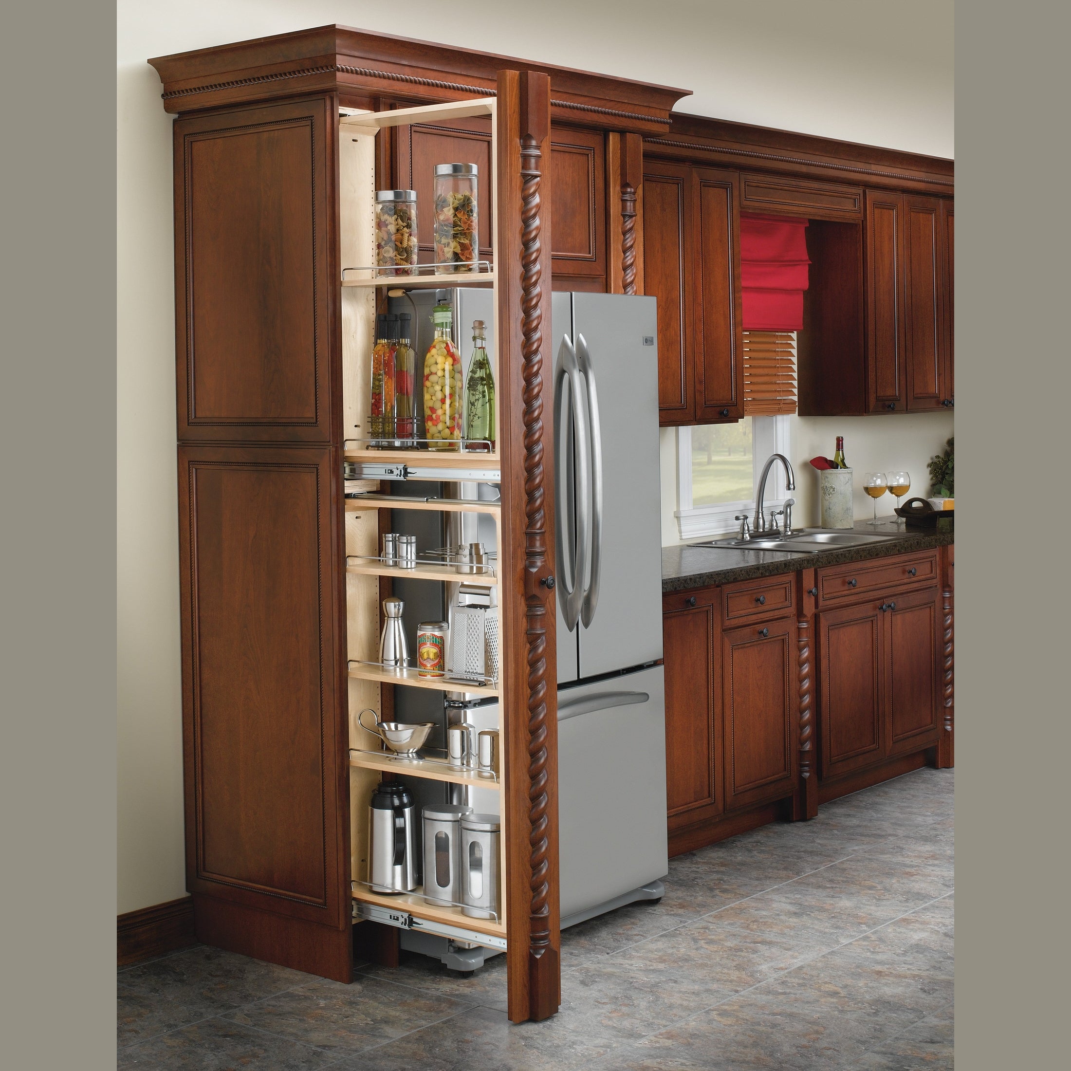 6" Natural Maple (6) Shelf Pantry Filler w/Height Opening 39" +