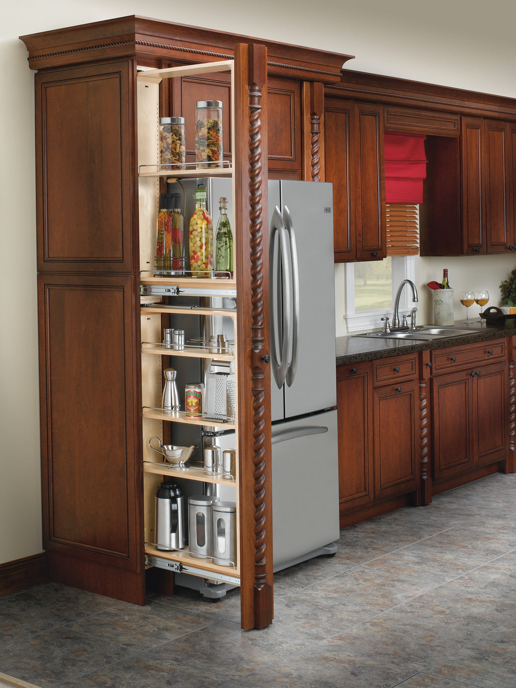 6" Natural Maple (7) Shelf Pantry Filler Pullout  w/Height Opening 45" +