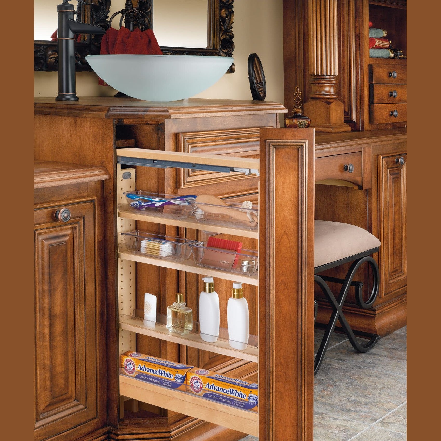 3"W x 26"H Pull-Out Between Vanity Base Filler with Soft-Close Slides