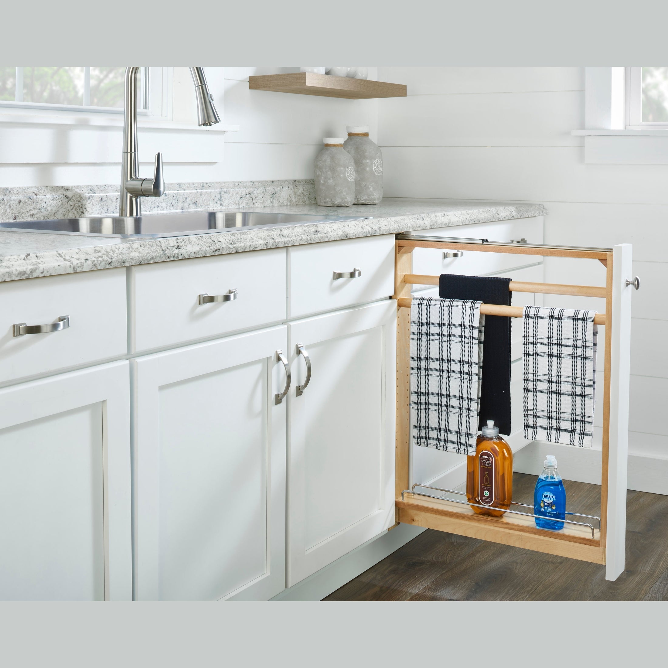 Natural Maple 3" Pullout Between Cabinet Towel Bar Base Filler w/ Ball-Bearing Soft-Close Slides