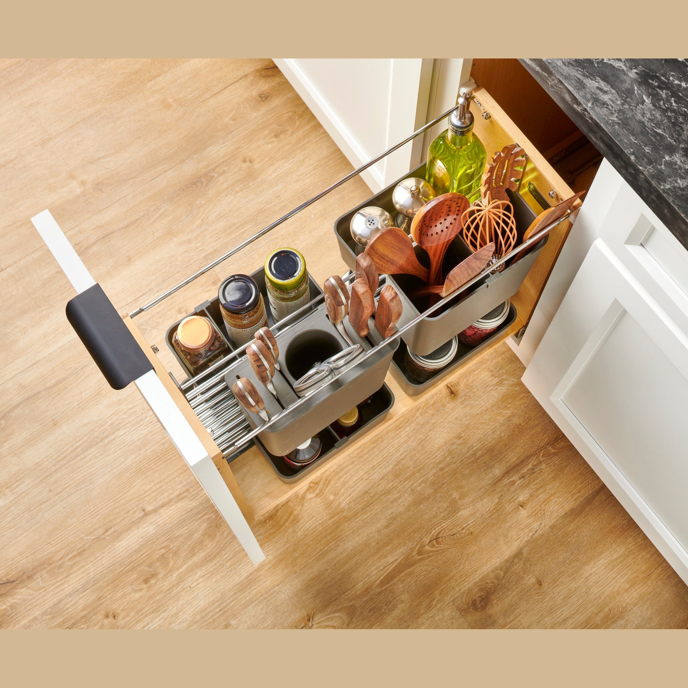 8" Natural Maple Base Cabinet Modular Pullout Organizer w/ Soft-Close