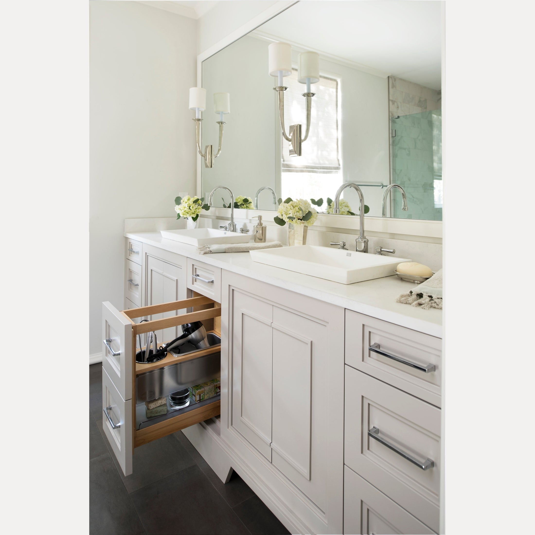 8" W x 20" H Wood Pullout Vanity Grooming Organizer w/ Soft-Close Slide