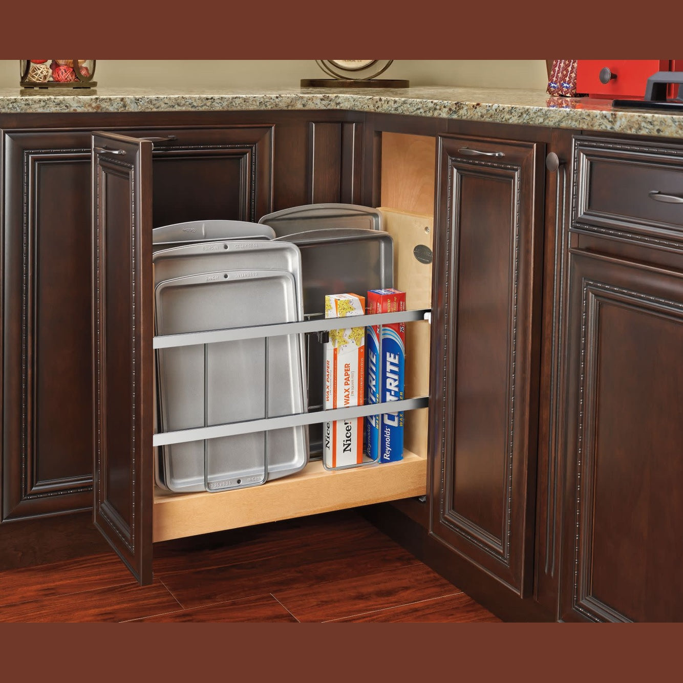 5" Pullout Wood Foil Wrap/Tray Divider Cabinet Organizer w/ BLUMOTION Soft-Close Slides