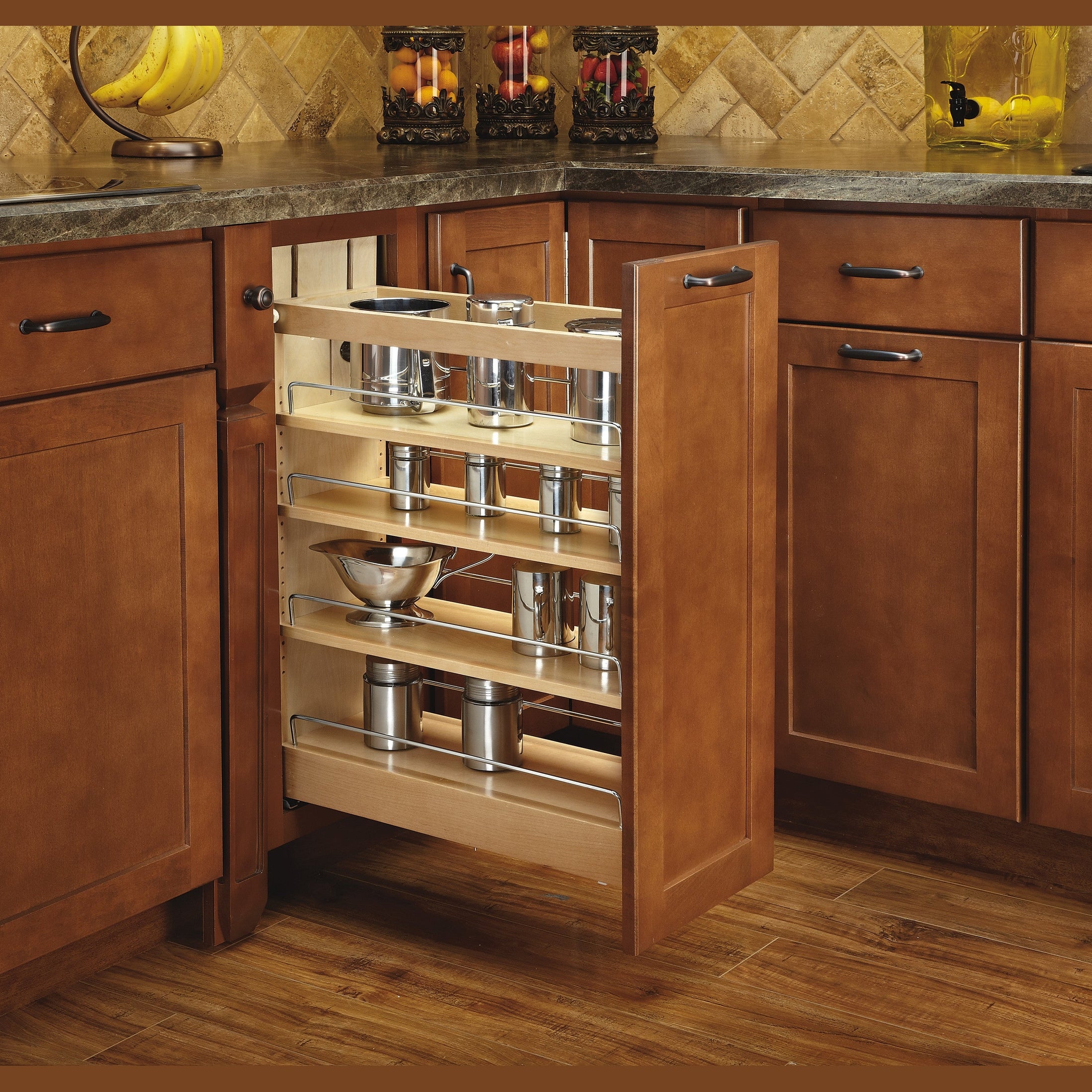 5" Pullout Wood Base Cabinet Organizer w/ BLUMOTION Soft-Close Slides and SERVO-DRIVE