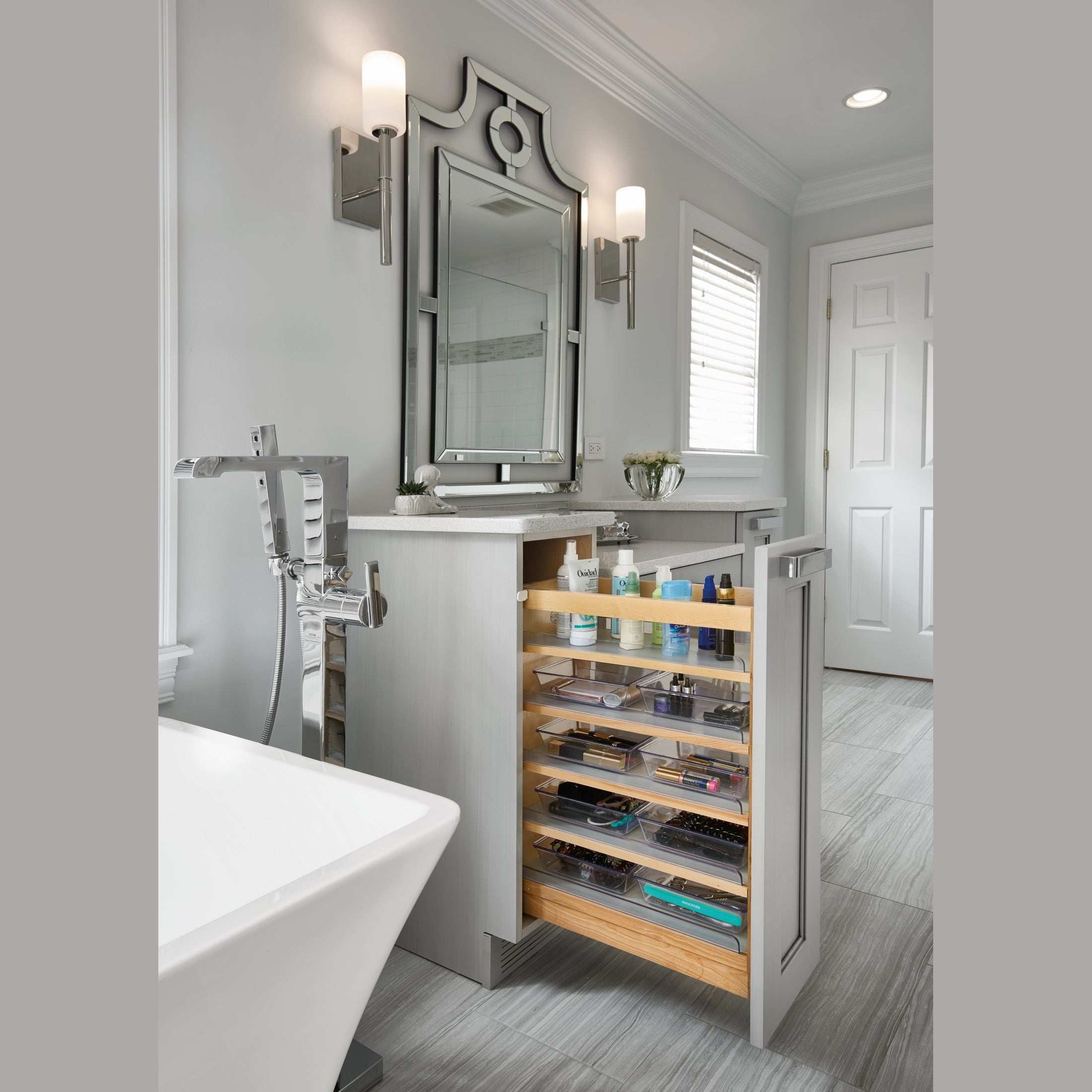 8" x 20" H Wood Pullout Vanity Base Organizer w/ BLUMOTION Soft-Close Slides