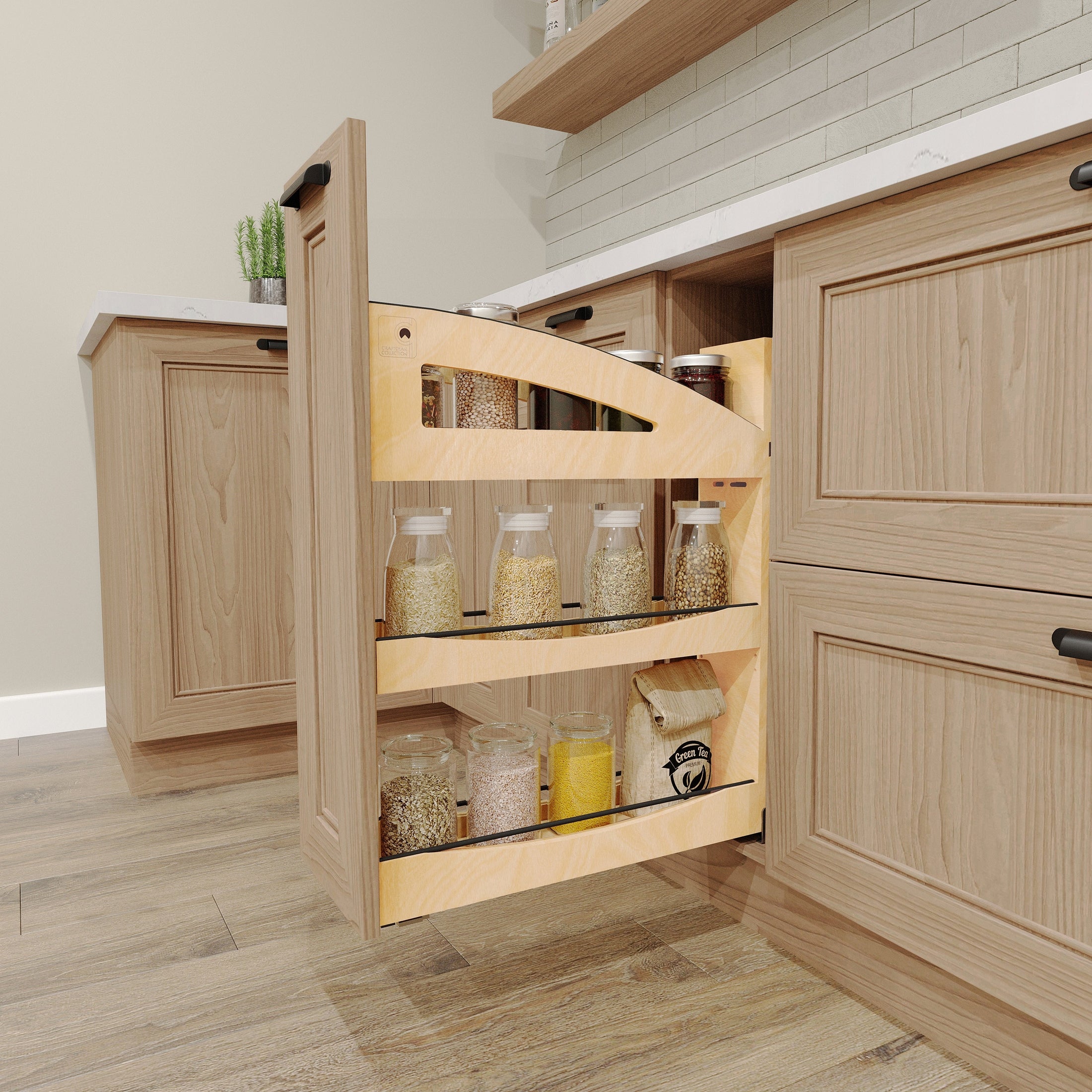 Craftsman Collection Solid Maple Pullout Organizer w/ BLUM Soft-Close for 9" Base Cabinets