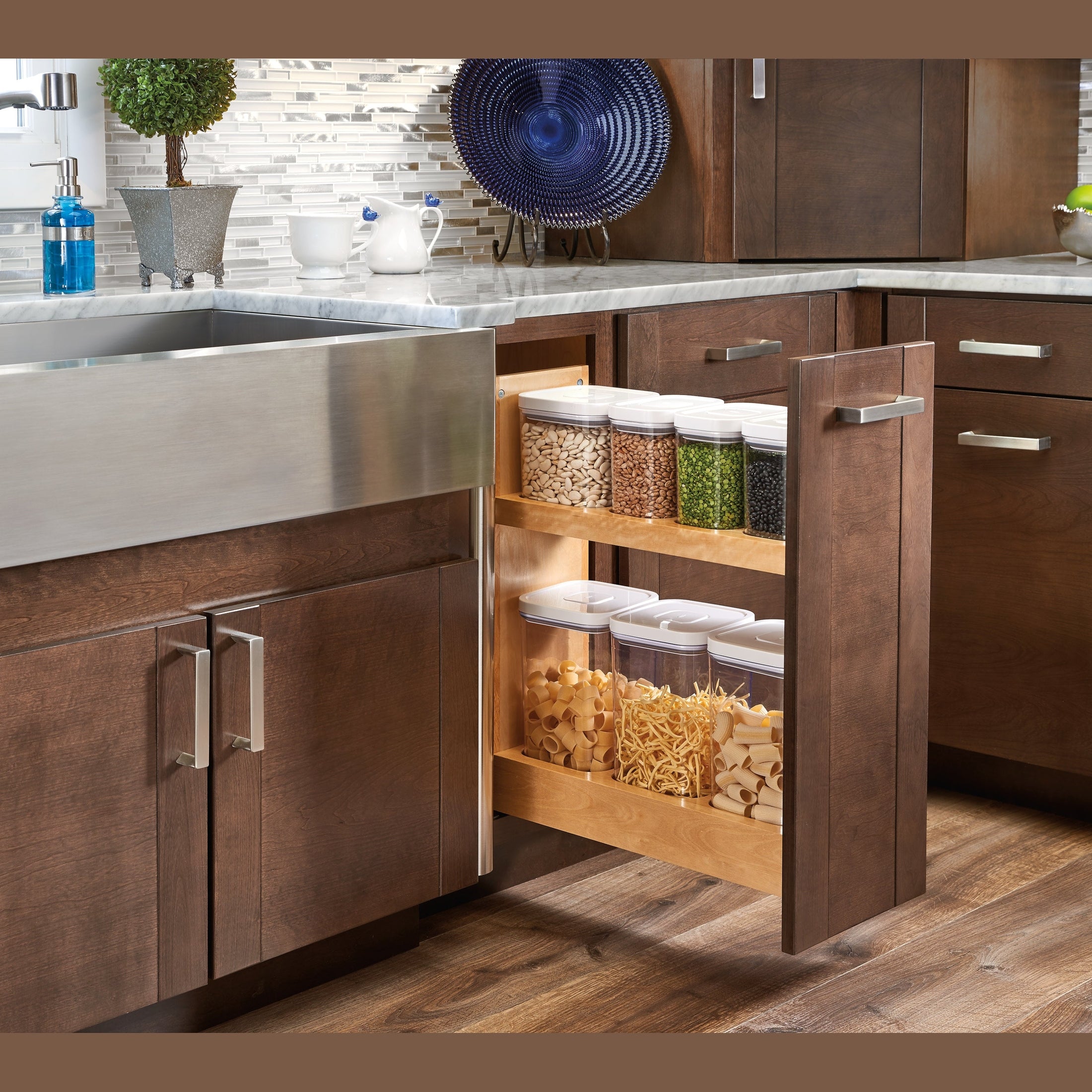 8" Pullout Wood Base Cabinet OXO Organizer w/ BLUMOTION Soft-Close Slides