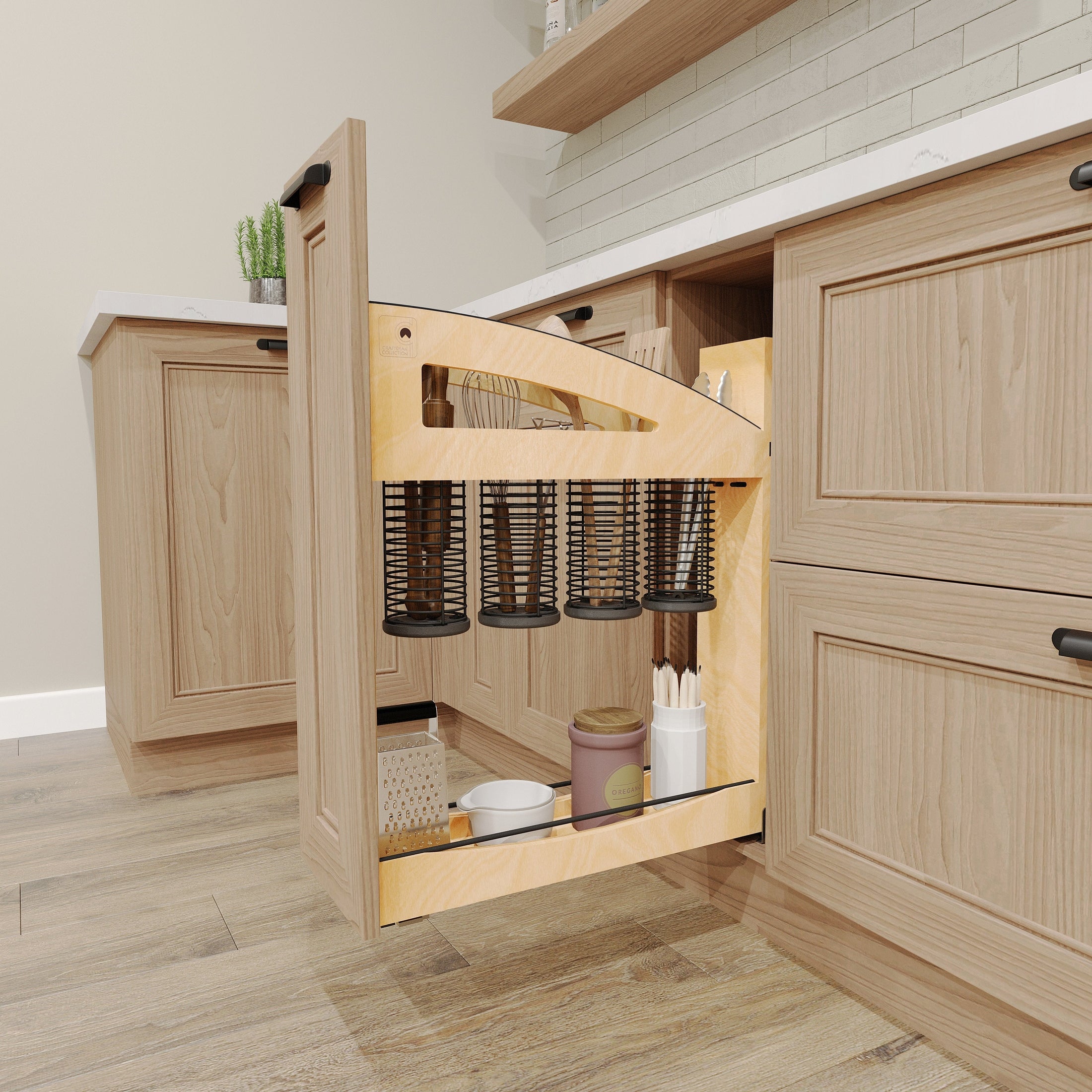 Craftsman Collection Solid Maple Utensil Pullout Organizer w/ BLUM Soft-Close for 9" Base Cabinets