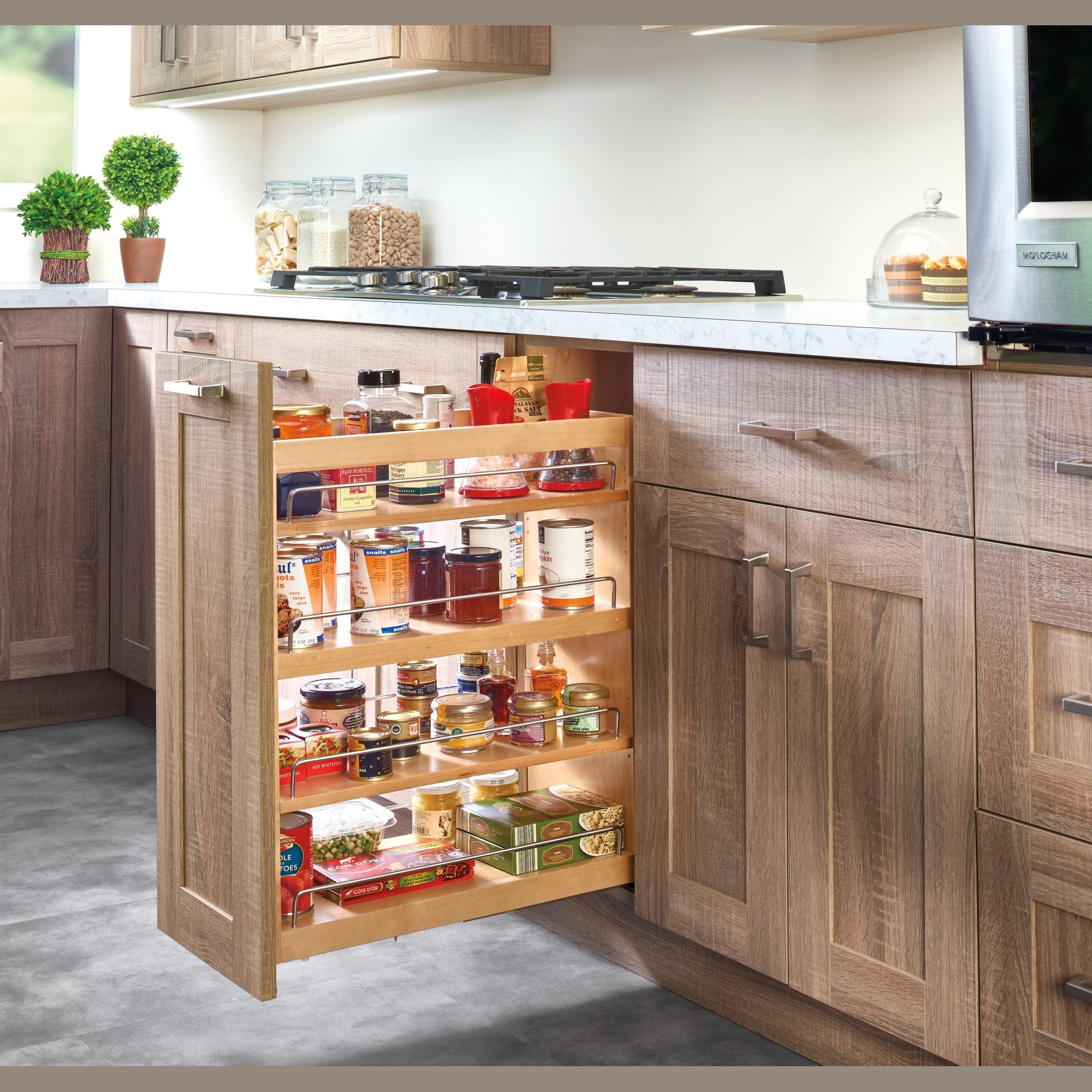Natural Maple Bottom and Side Mount Three Shelf Pullout w/ BLUMOTION Soft-Close for 12" Full-Access