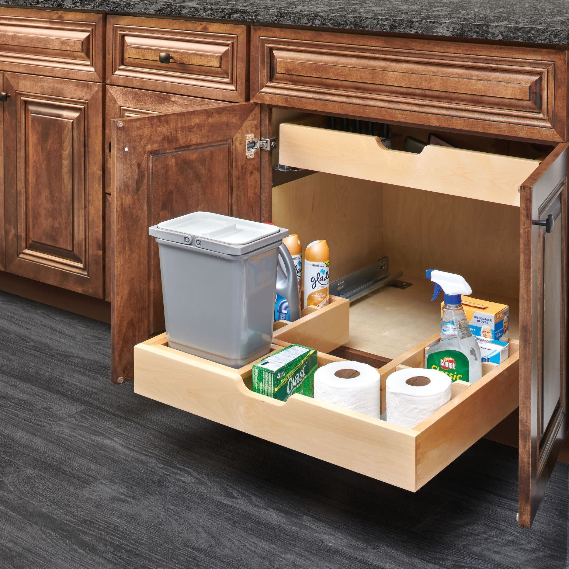 Natural Maple Bottom Mount U-Shaped Vanity Sink Base Pullout w/ BLUMOTION Soft-Close for 30" Sink Base