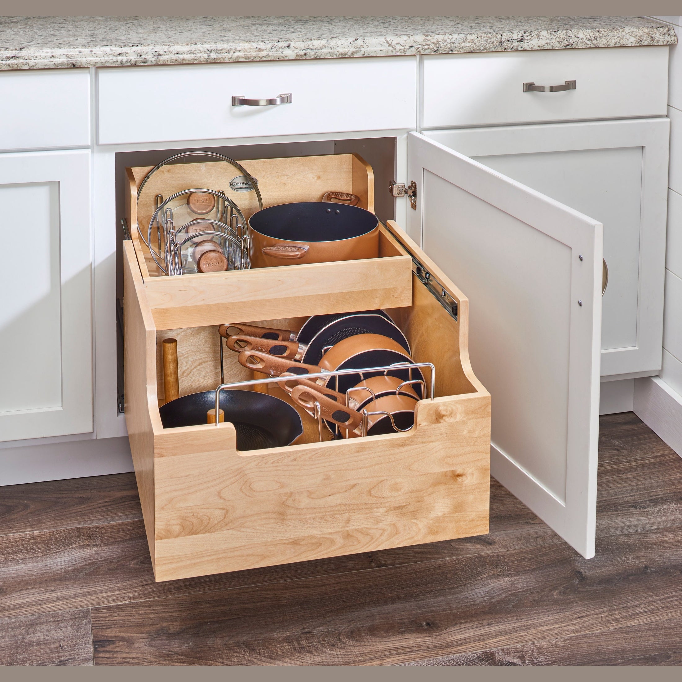 Natural Maple Two-Tier Cookware Organizer w/ MOVENTO for 24" Base