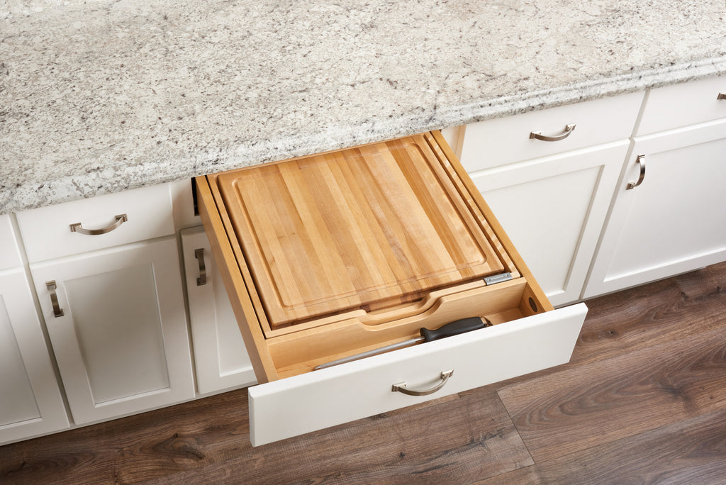 REV-A-SHELF 4KCB-24HSC-1 Natural Maple Knife/Cutting Board Drawer w/ BLUMOTION Soft-Close for 24" Face Frame Base