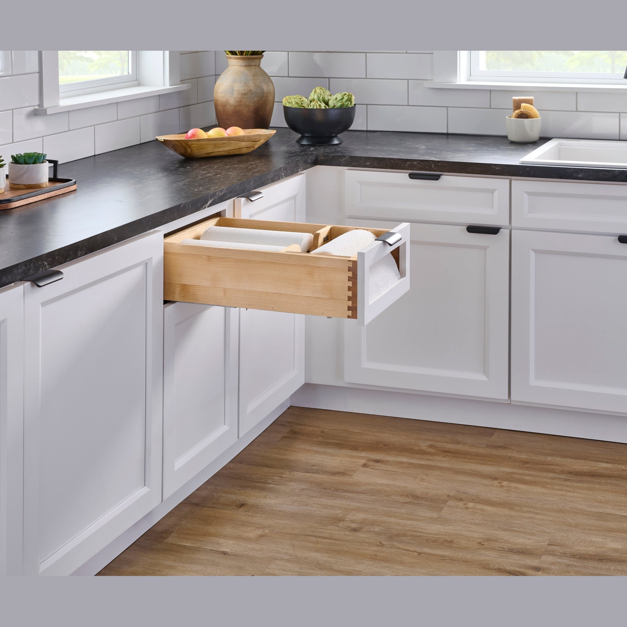 REV-A-SHELF 4PTD-18HSC-1 Natural Maple Paper Towel Drawer System w/ BLUM Soft-Close Slides for 18” Base Cabinets