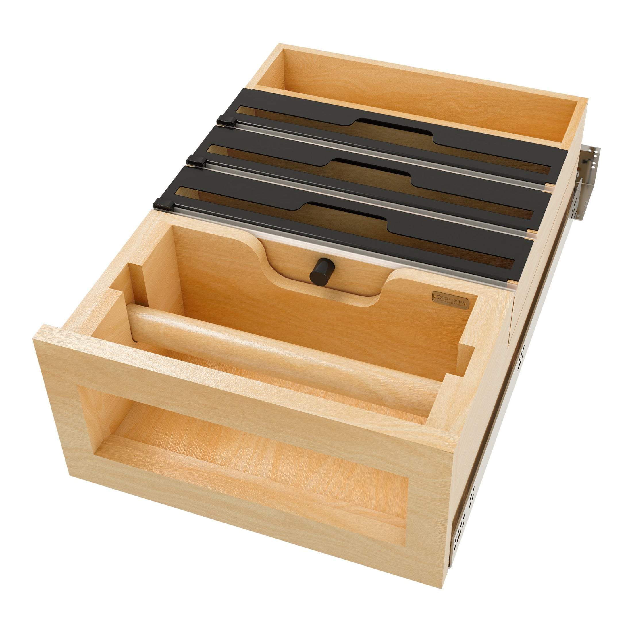 REV-A-SHELF 4PTTD-18HSC-1 Natural Maple Paper Towel and Foil Wrap Tiered Drawer System w/ BLUM Soft-Close Slides for 18” Base Cabinets