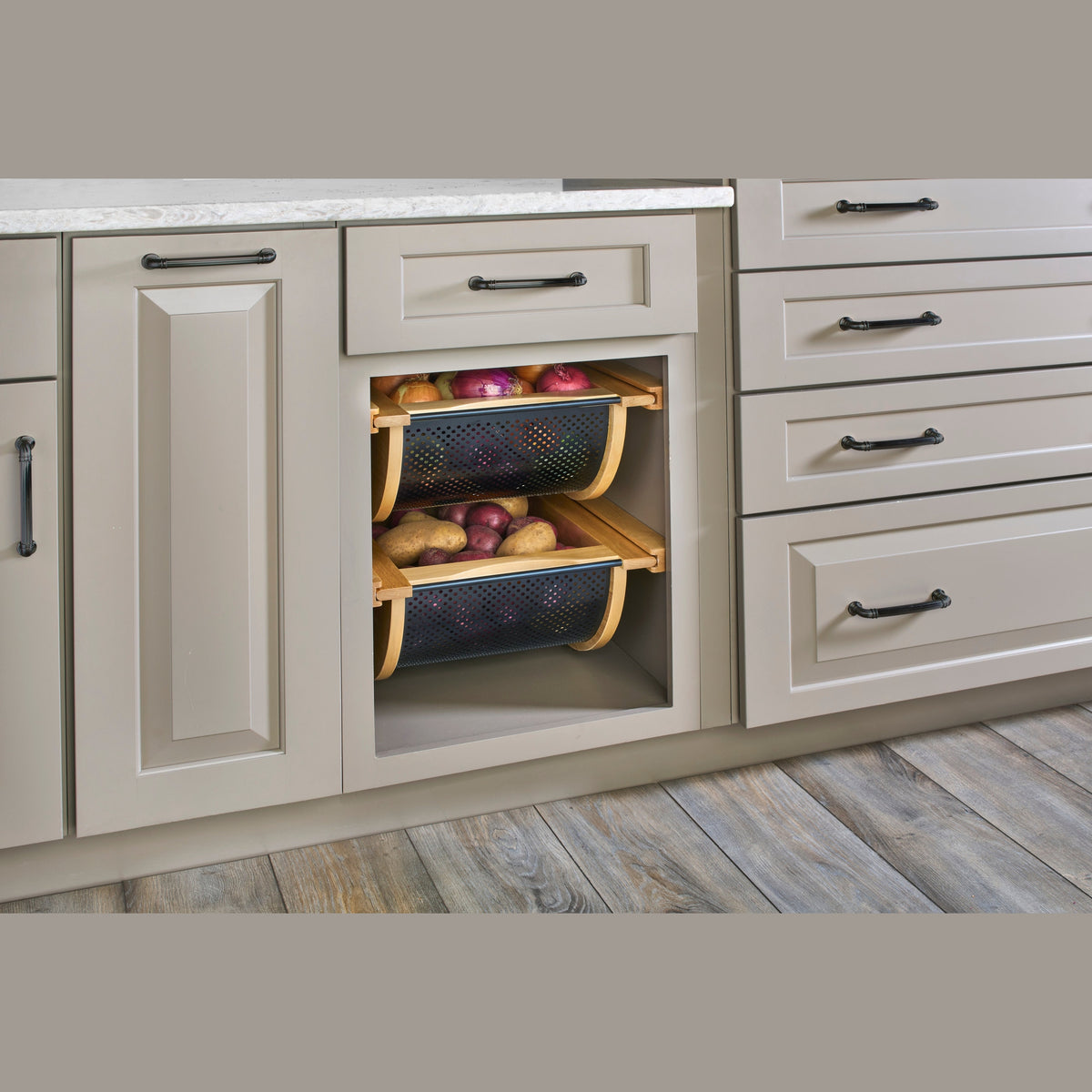Natural Maple/Black Produce Basket for 15” Base Cabinets