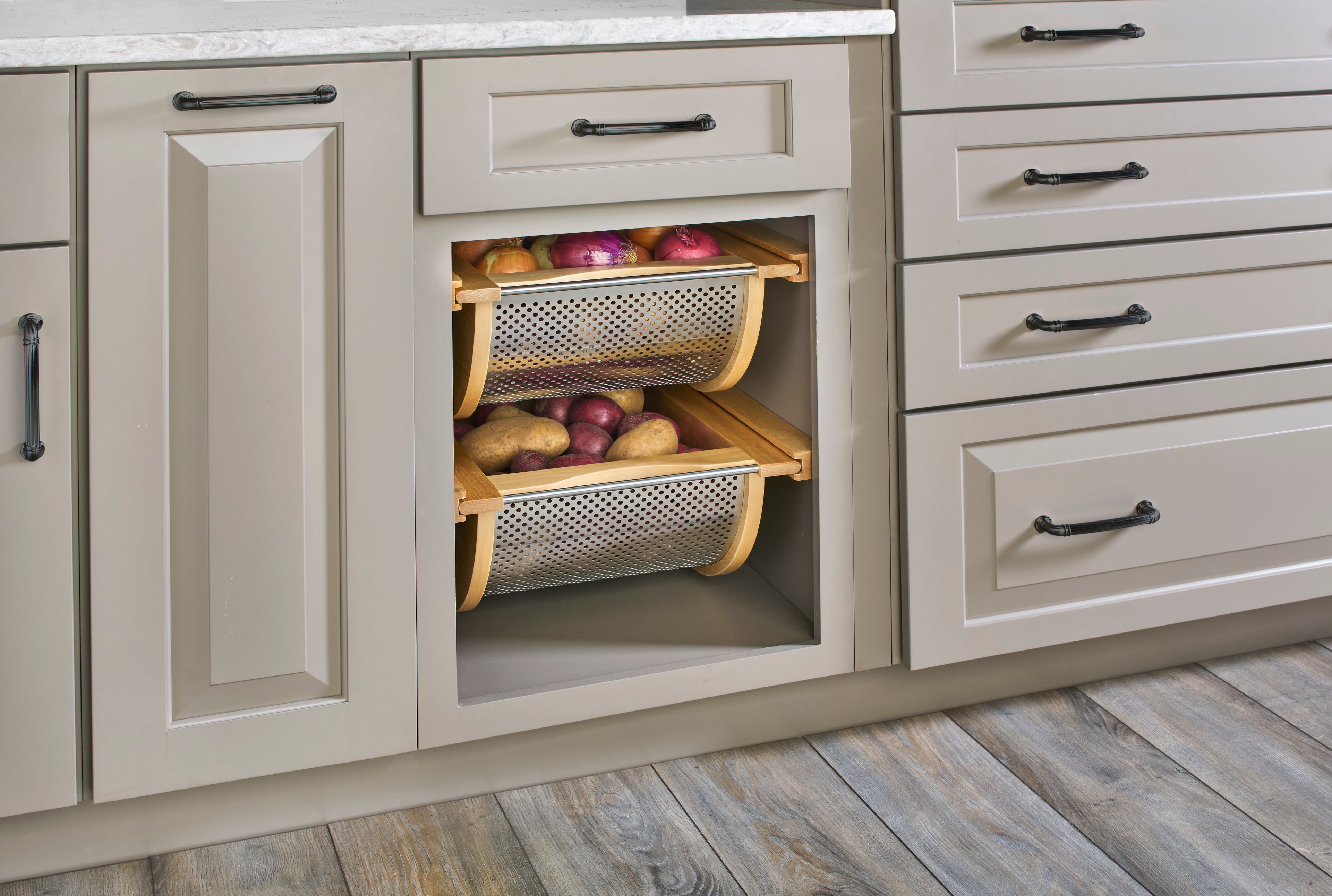 Natural Maple/Stainless-Steel Produce Basket for 18” Base Cabinets