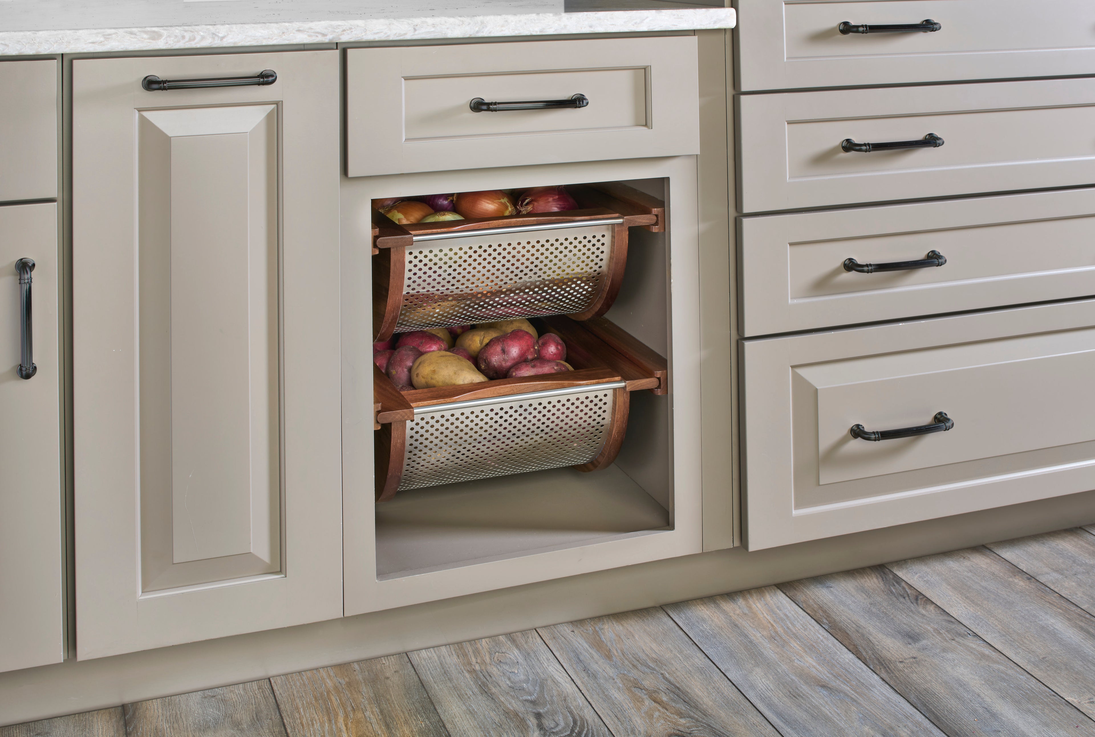 Walnut/Stainless-Steel Produce Basket for 18” Base Cabinets