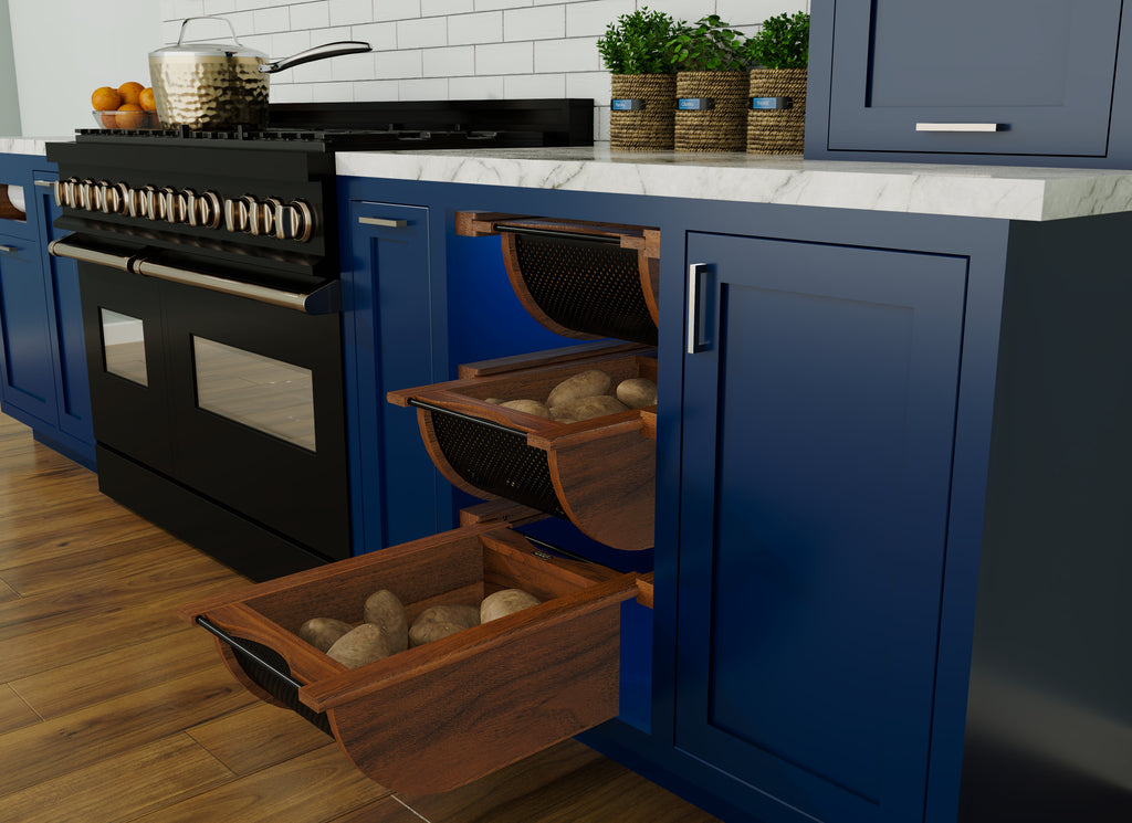 Walnut/Black Produce Basket for 18” Base Cabinets