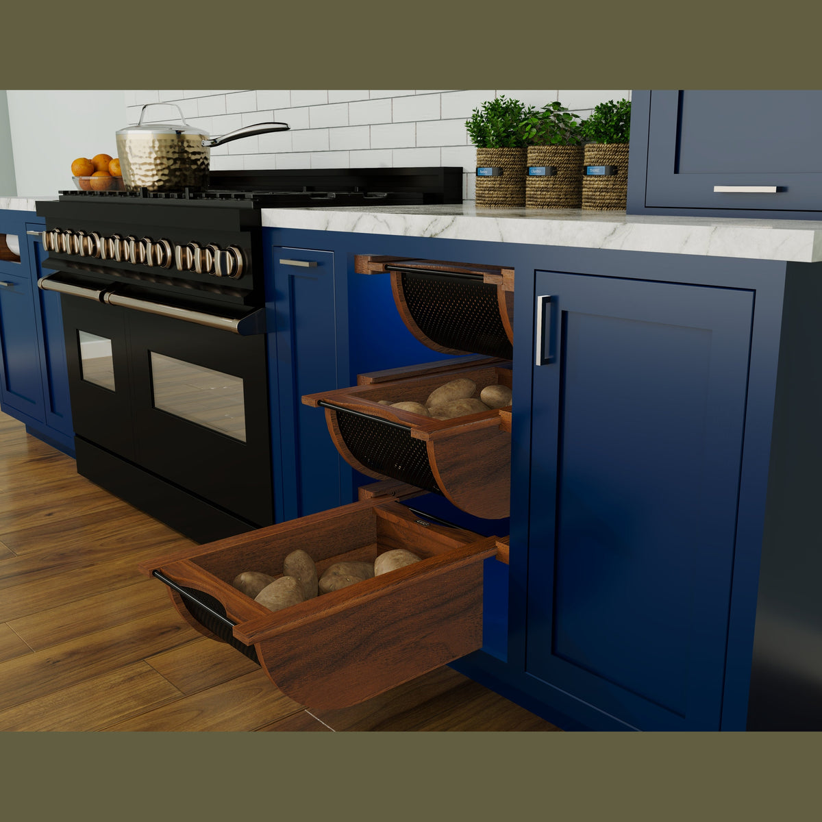 Walnut/Black Produce Basket for 18” Base Cabinets