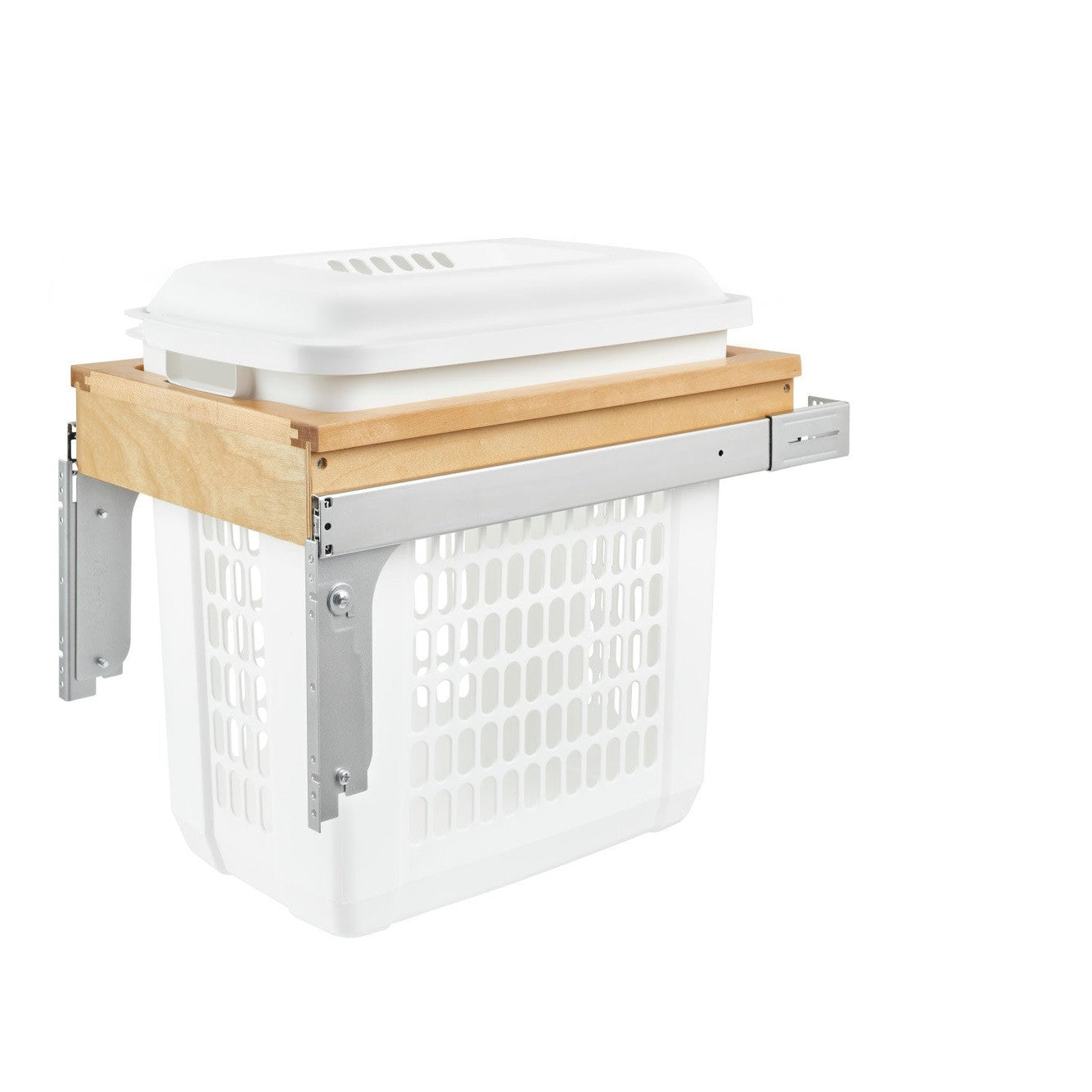 Natural Maple Top Mount Hamper Pullout w/ 1.5 BU White Hamper for 18" Vanity Base