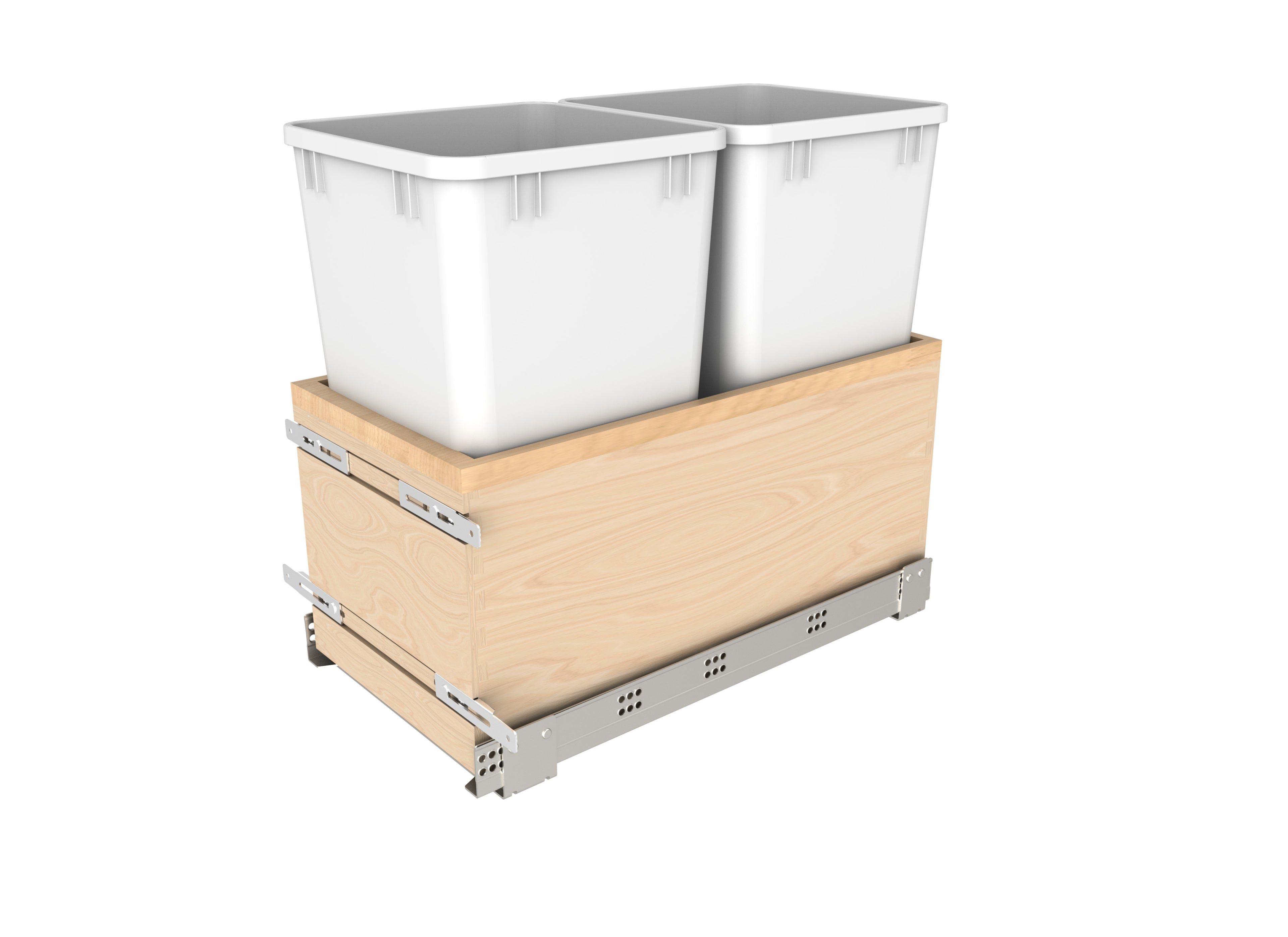 Double White 27 Qt. Maple Value Line Pullout Waste Container w/ Soft-Close for 15" Base Cabinets