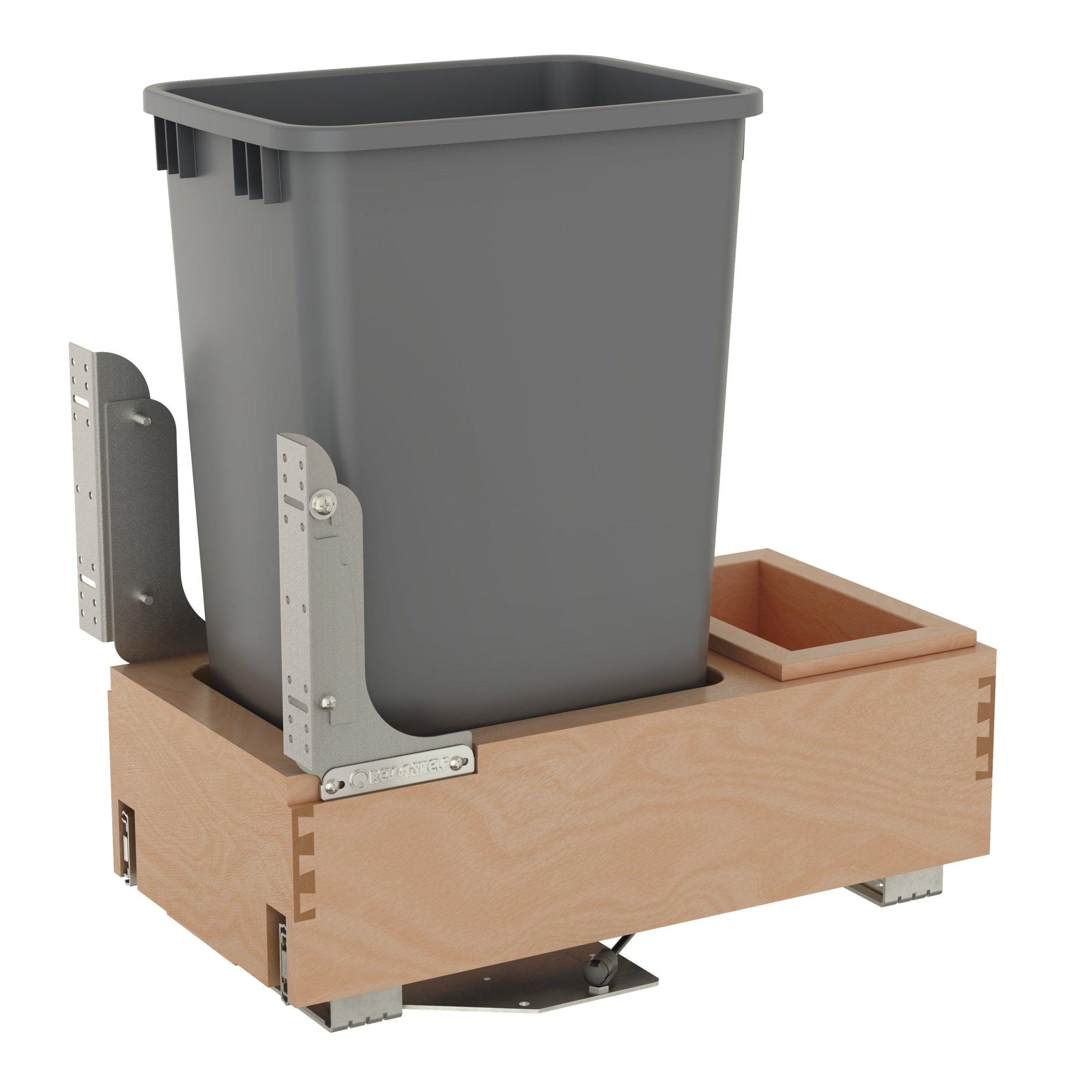 Single Metallic Silver 50 Qt. Maple Pullout Waste Container with Rev-A-Motion® Soft-Open/Soft-Close for 15" Base Cabinets