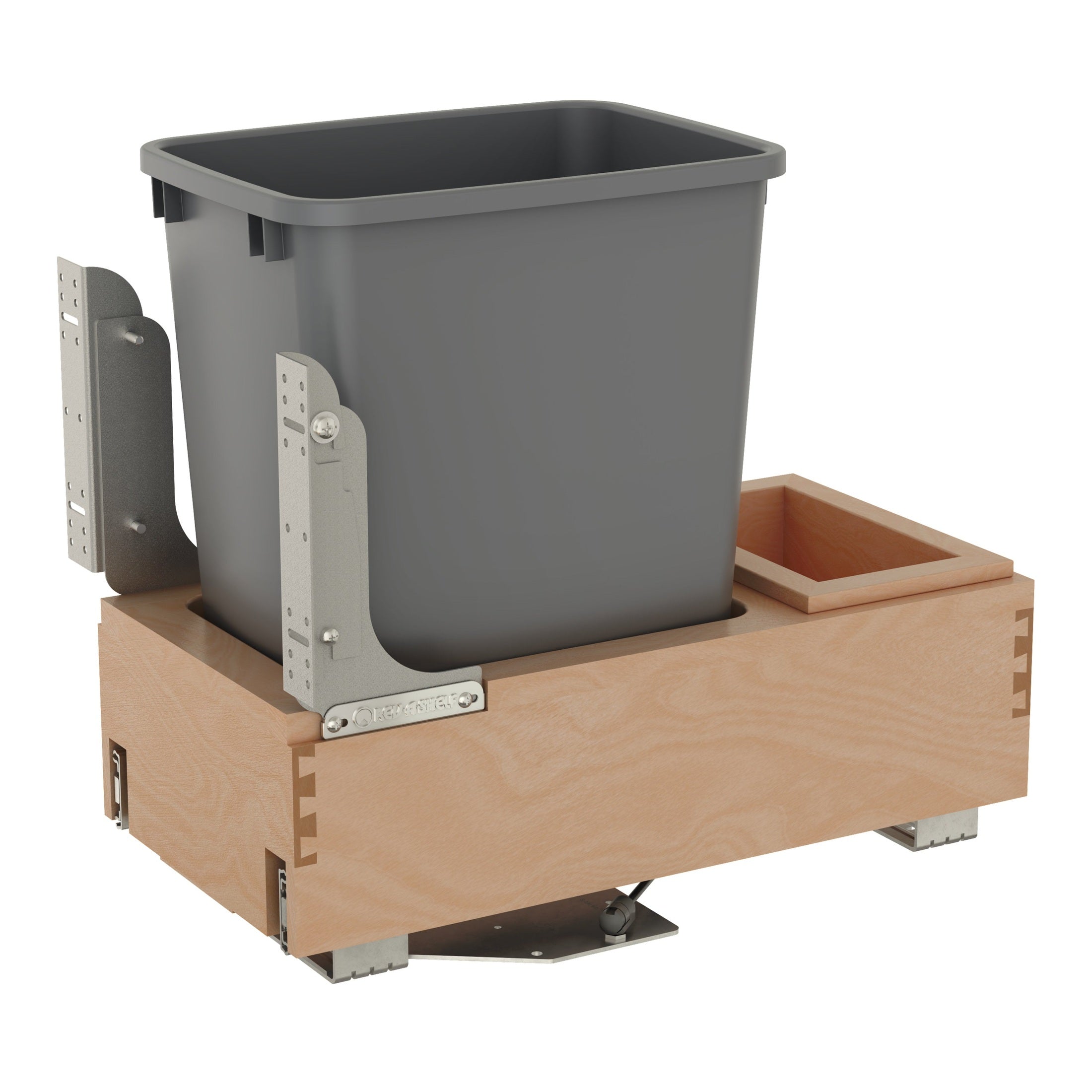 Single Metallic Silver 35 Qt. Maple Pullout Waste Container with Rev-A-Motion® Soft-Open/Soft-Close for 15" Base Cabinets
