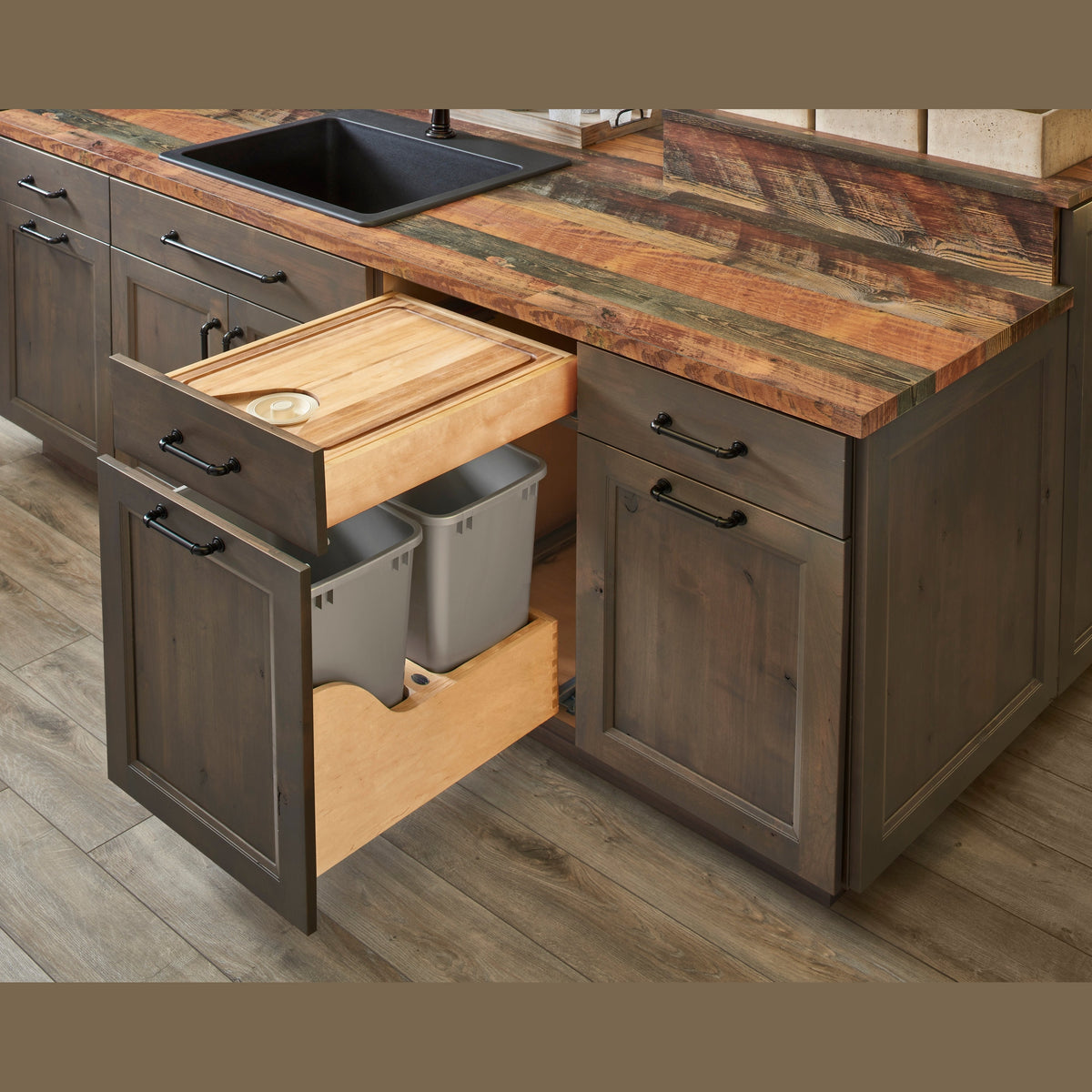 REV-A-SHELF 4WCCB-419HFLSC-1 Maple Cutting Board Replacement Drawer System w/ BLUM Soft-Close for 18" Frameless Base Cabinets