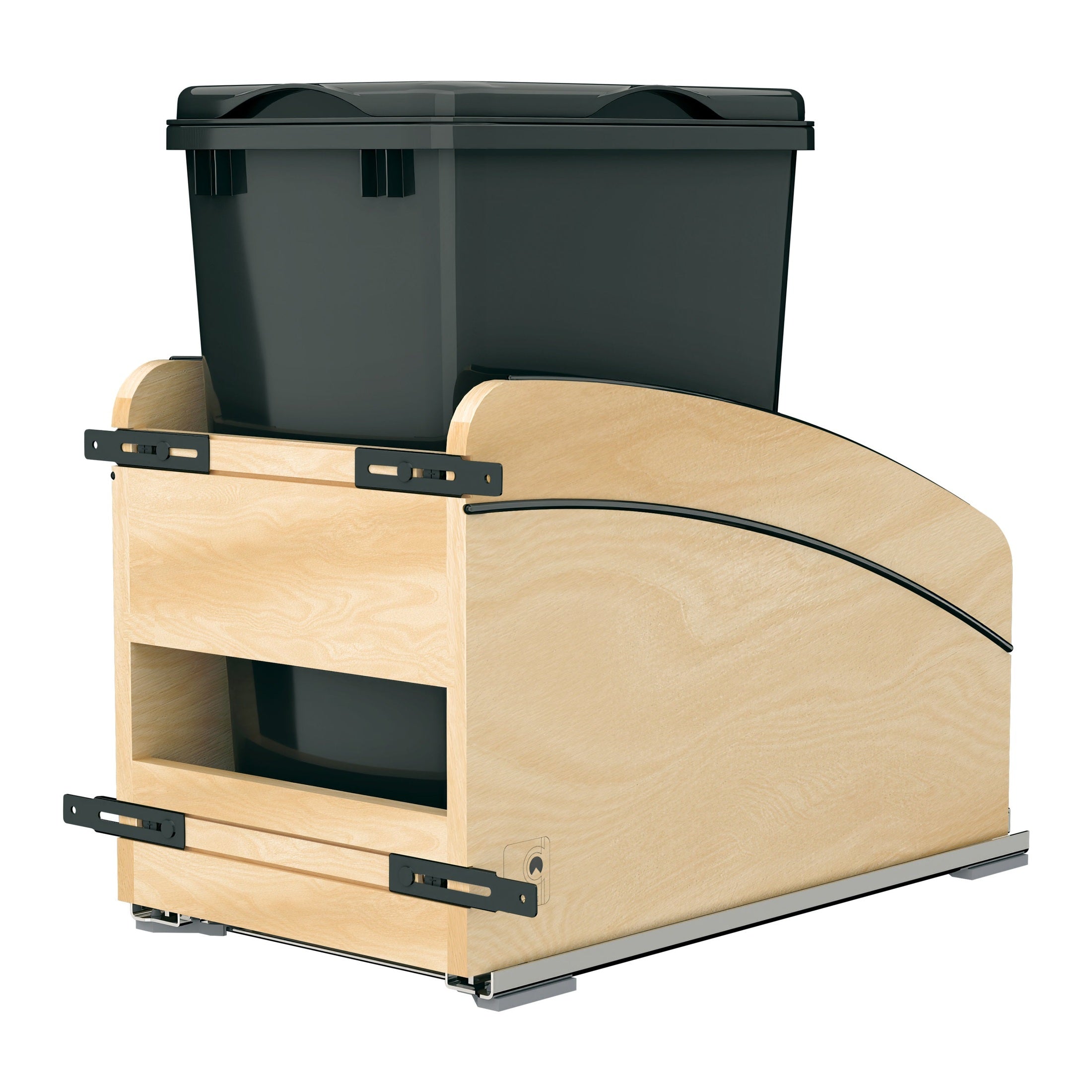 Craftsman Collection Single Black 35 Qt. Solid Maple Waste Container w/ 1 Lid & BLUM Soft-Close for 15" Base Cabinets