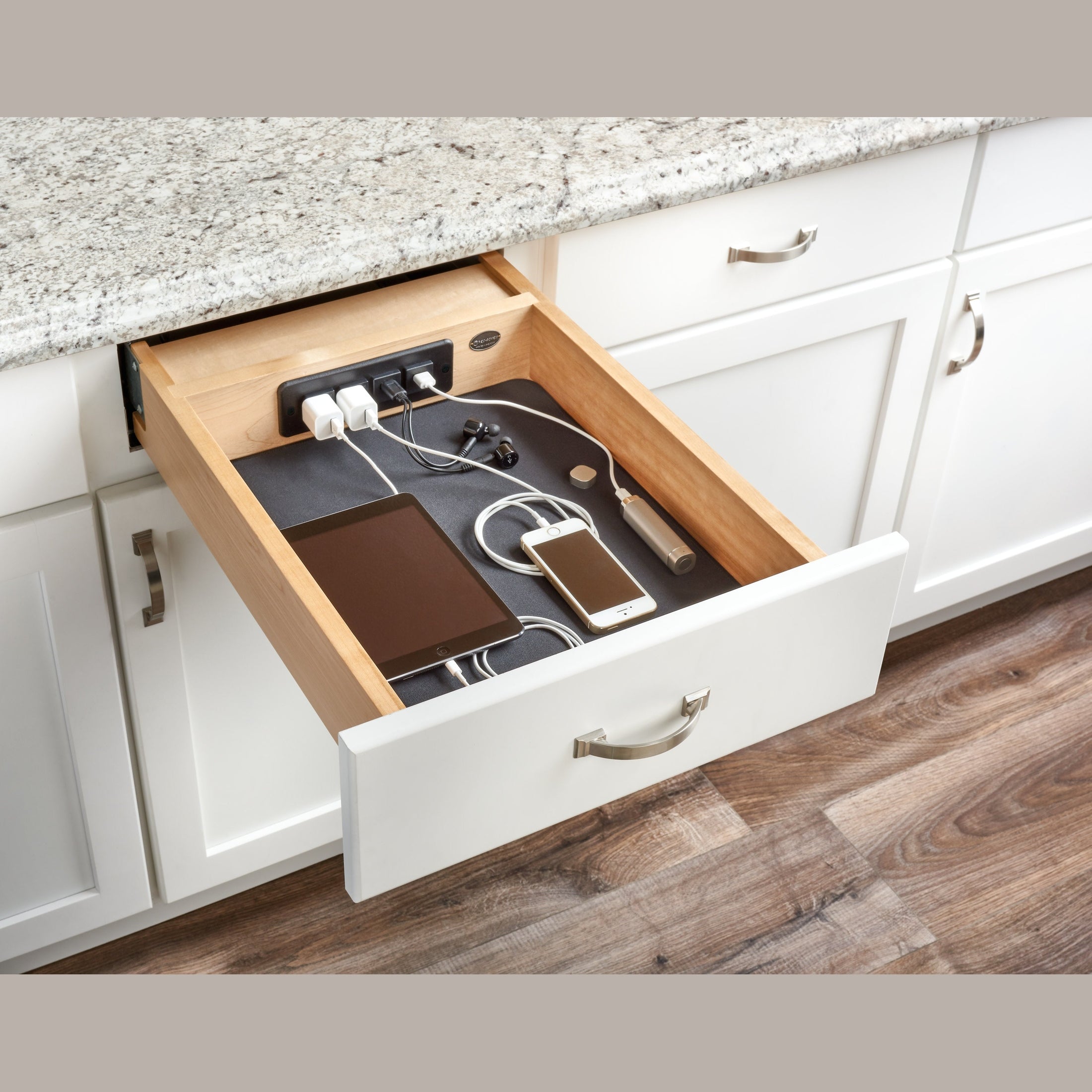 REV-A-SHELF 4WCDB-18HFL-1 Natural Maple Charging Drawer for 18" Full-Access Base w/o Slides