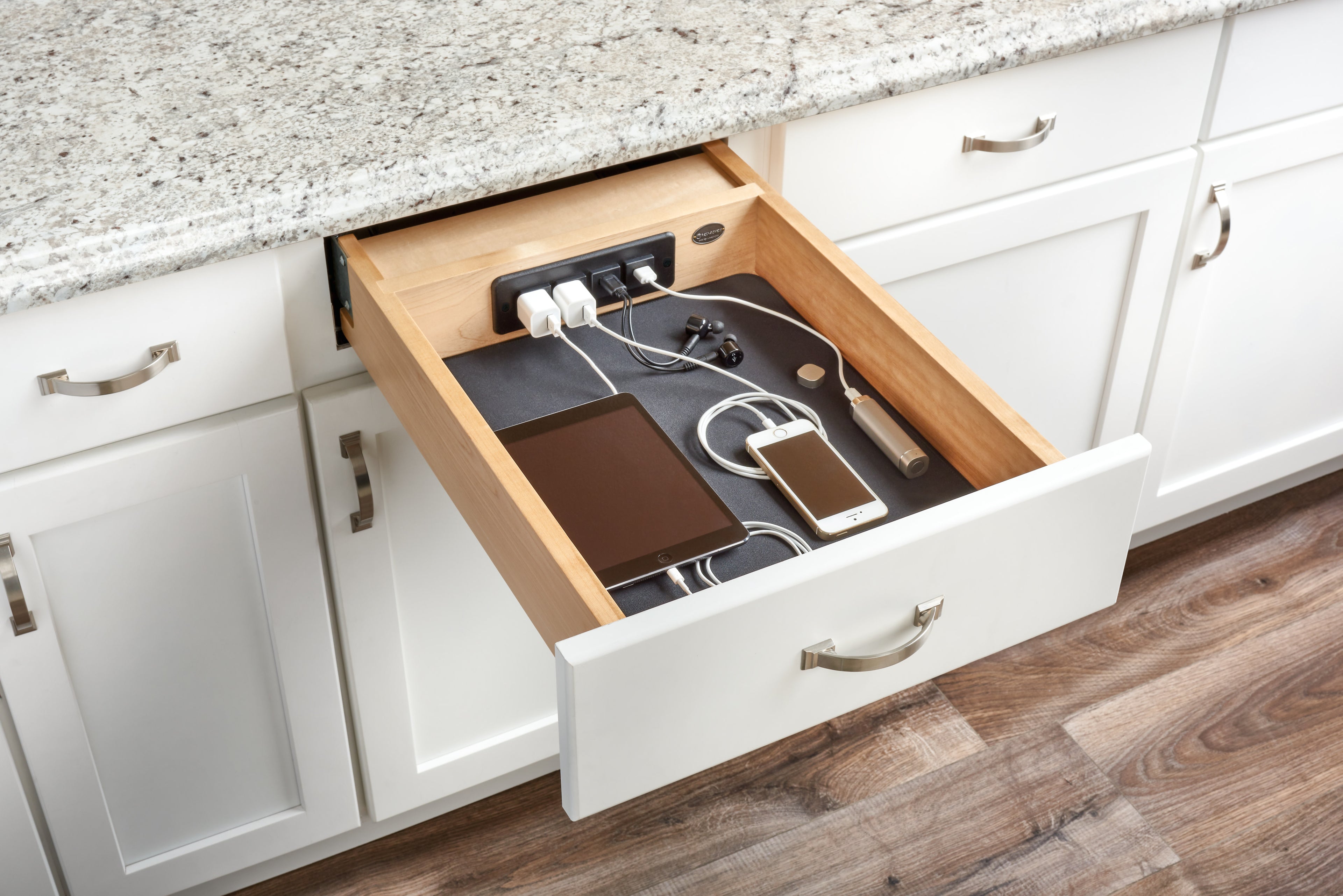 REV-A-SHELF 4WCDB-18HFL-1 Natural Maple Charging Drawer for 18" Full-Access Base w/o Slides