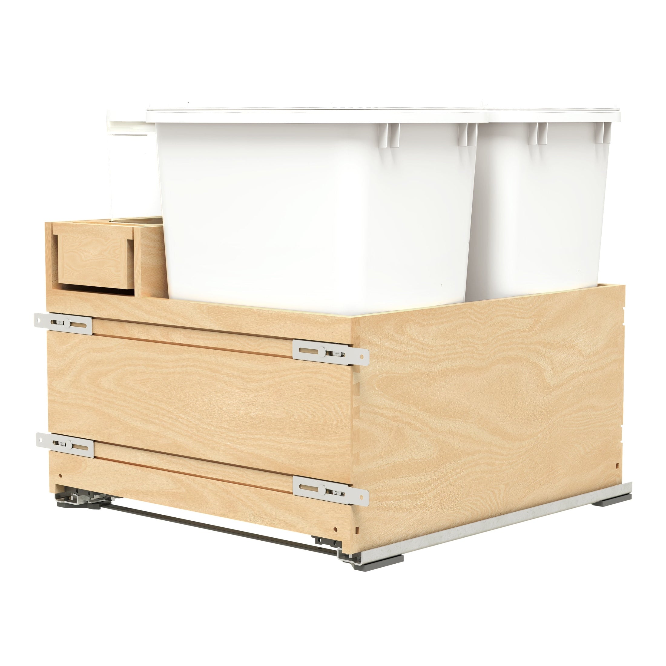 Wood Bottom Mount Pullout Waste Container with OXO and Storage w/ Soft-Close