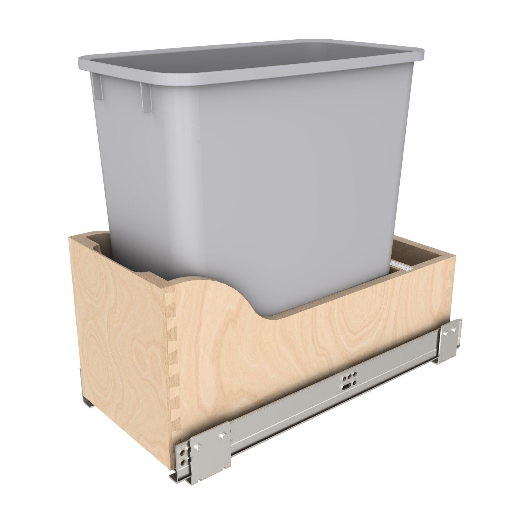 Single Metallic Silver 20 Qt. Maple Pullout Waste Container w/ Soft-Close for 12" Vanity Base Cabinets